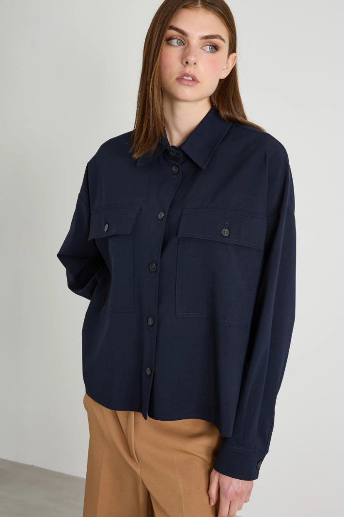 Wool-blend gabardine cropped jacket - NIGHT BLUE