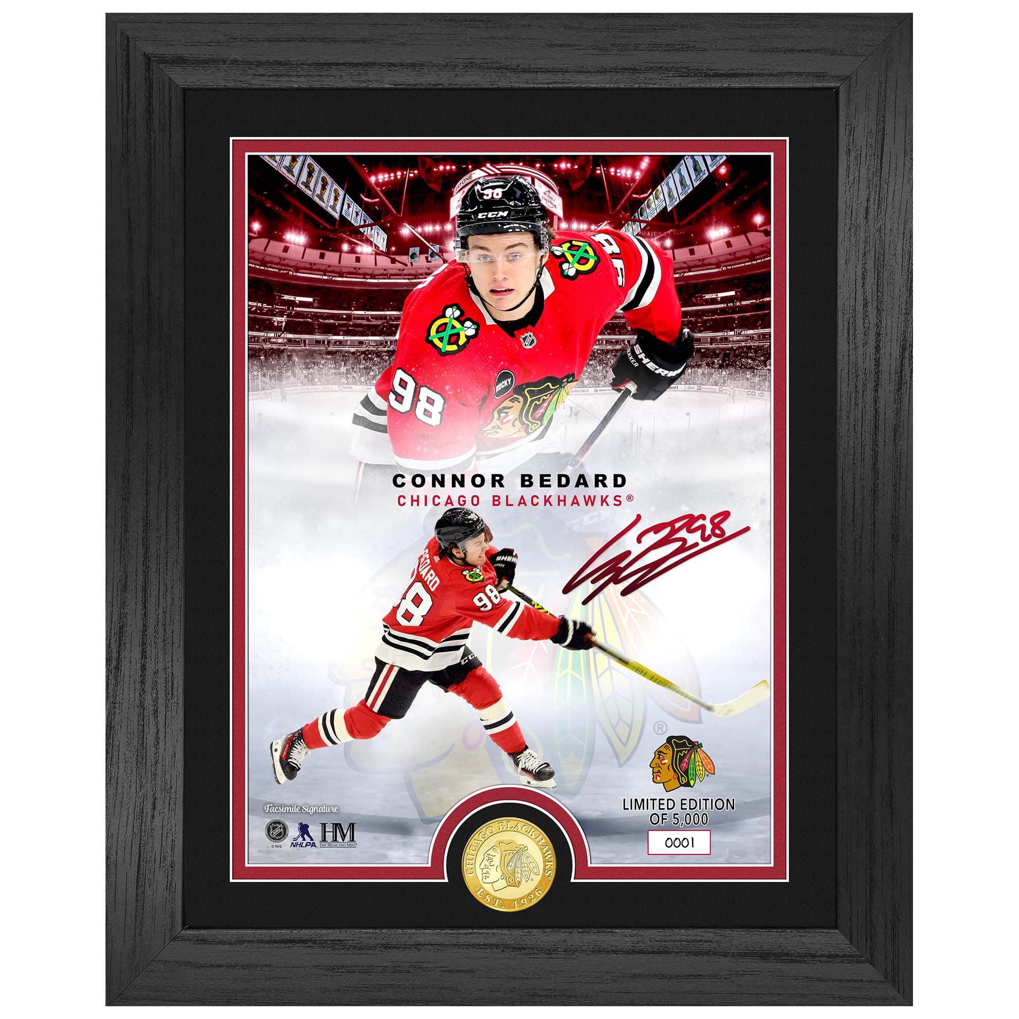 Connor Bedard Chicago Blackhawks Bronze Coin Framed NHL Photo