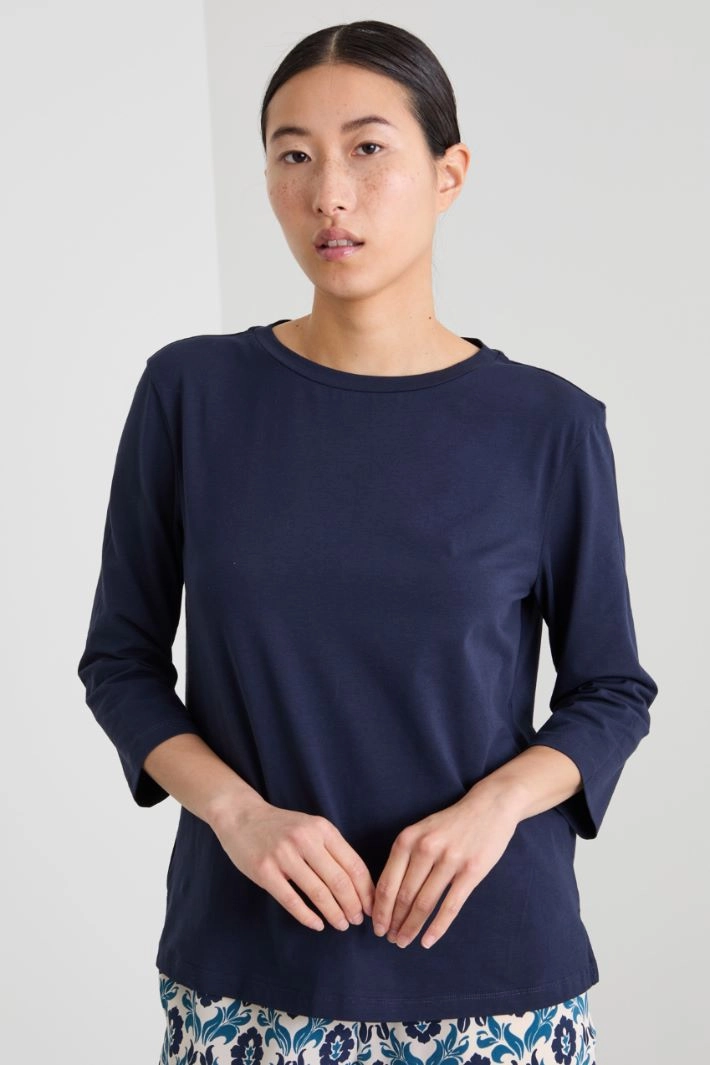 Jersey boat-neck T-shirt - NIGHT BLUE