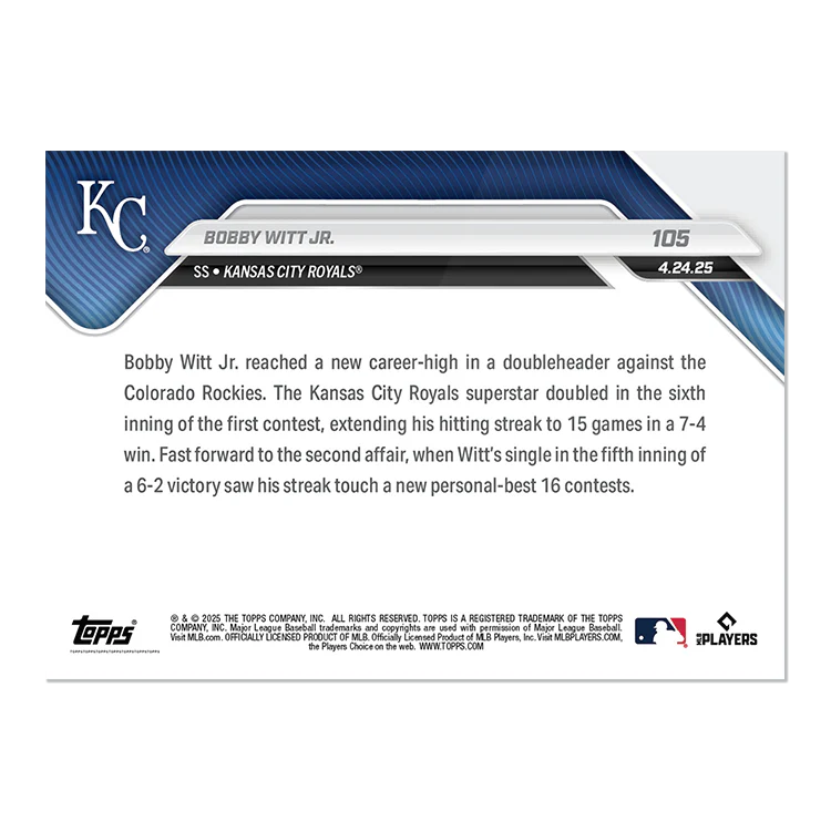 Bobby Witt Jr. - 2025 MLB Topps NOW® - Card 105