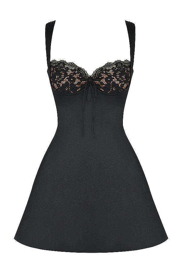 black satin and lace mini dress