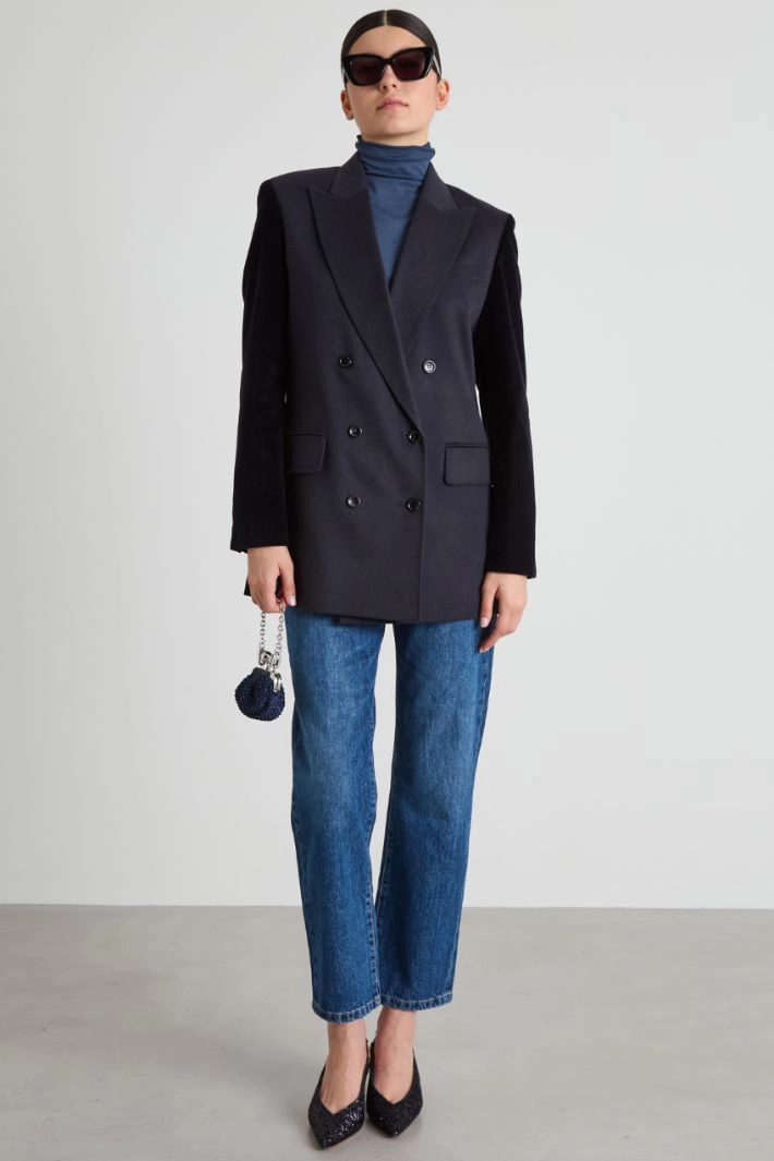 Blazer in camel and velvet - DARK BLUE