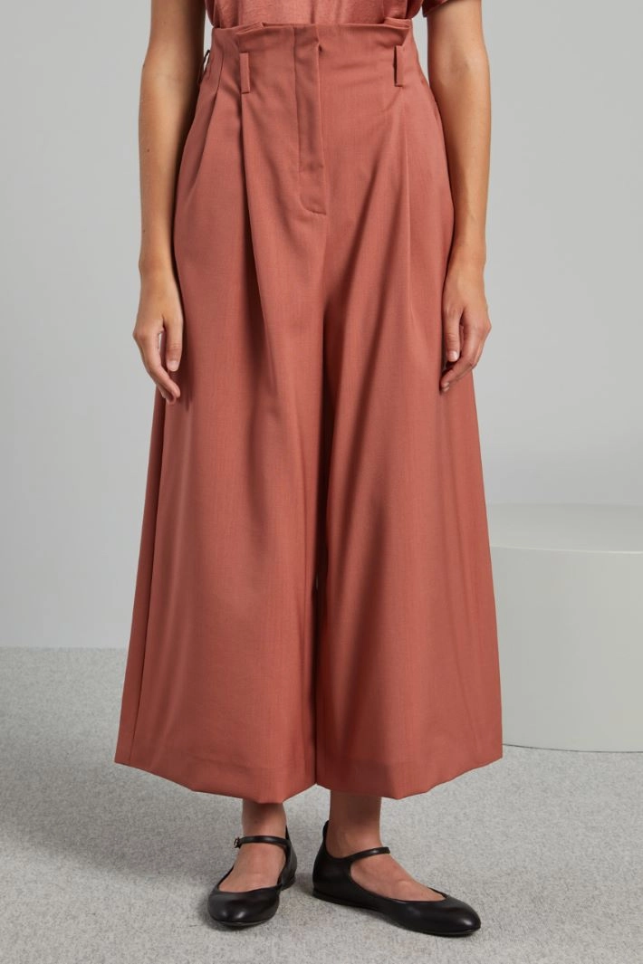 Wool canvas trousers with wide leg - ANTIQUE PINK