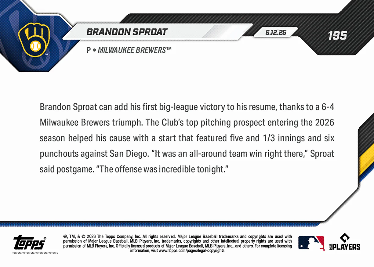 Brandon Sproat - 2026 MLB Topps NOW® - Card 195