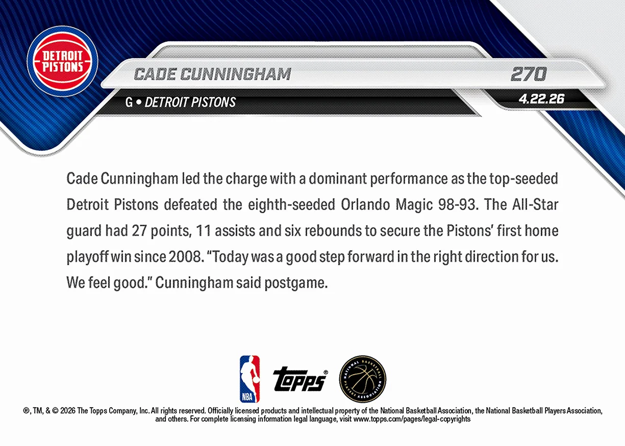 Cade Cunningham - 2025-26 NBA Topps NOW® - Card 270