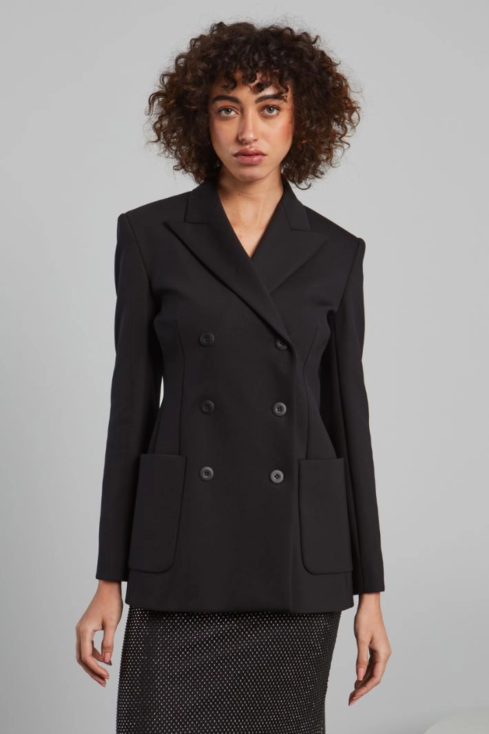 Compact jersey double-breasted blazer - BLACK
