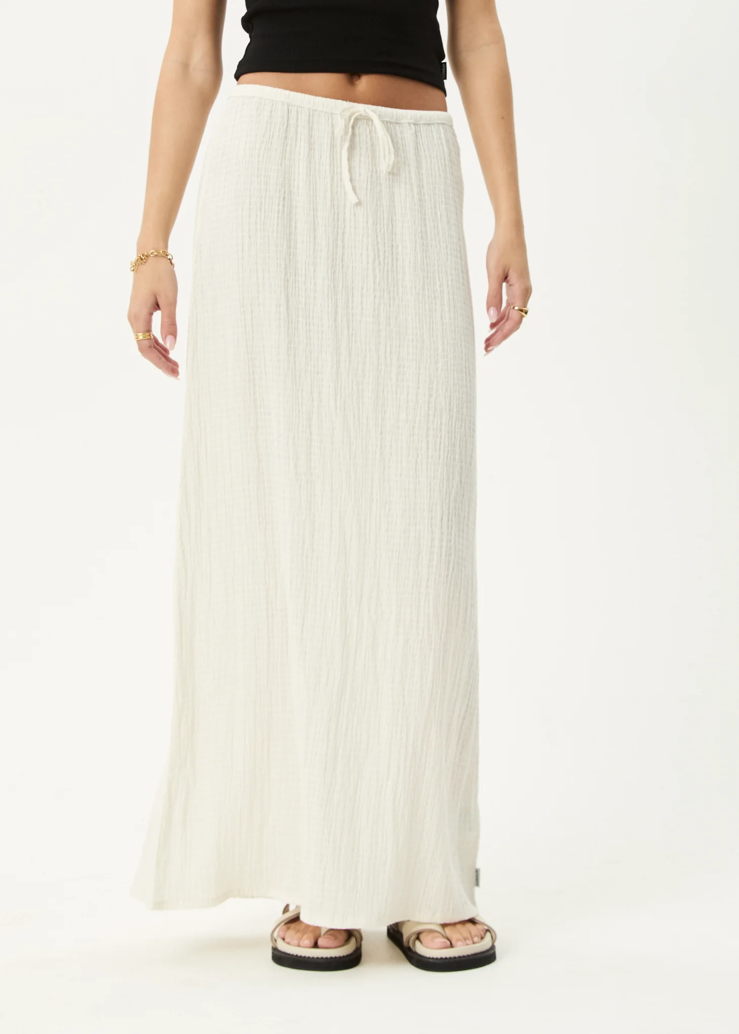 AFENDS Womens Frida - Seersucker Maxi Skirt - Off White
