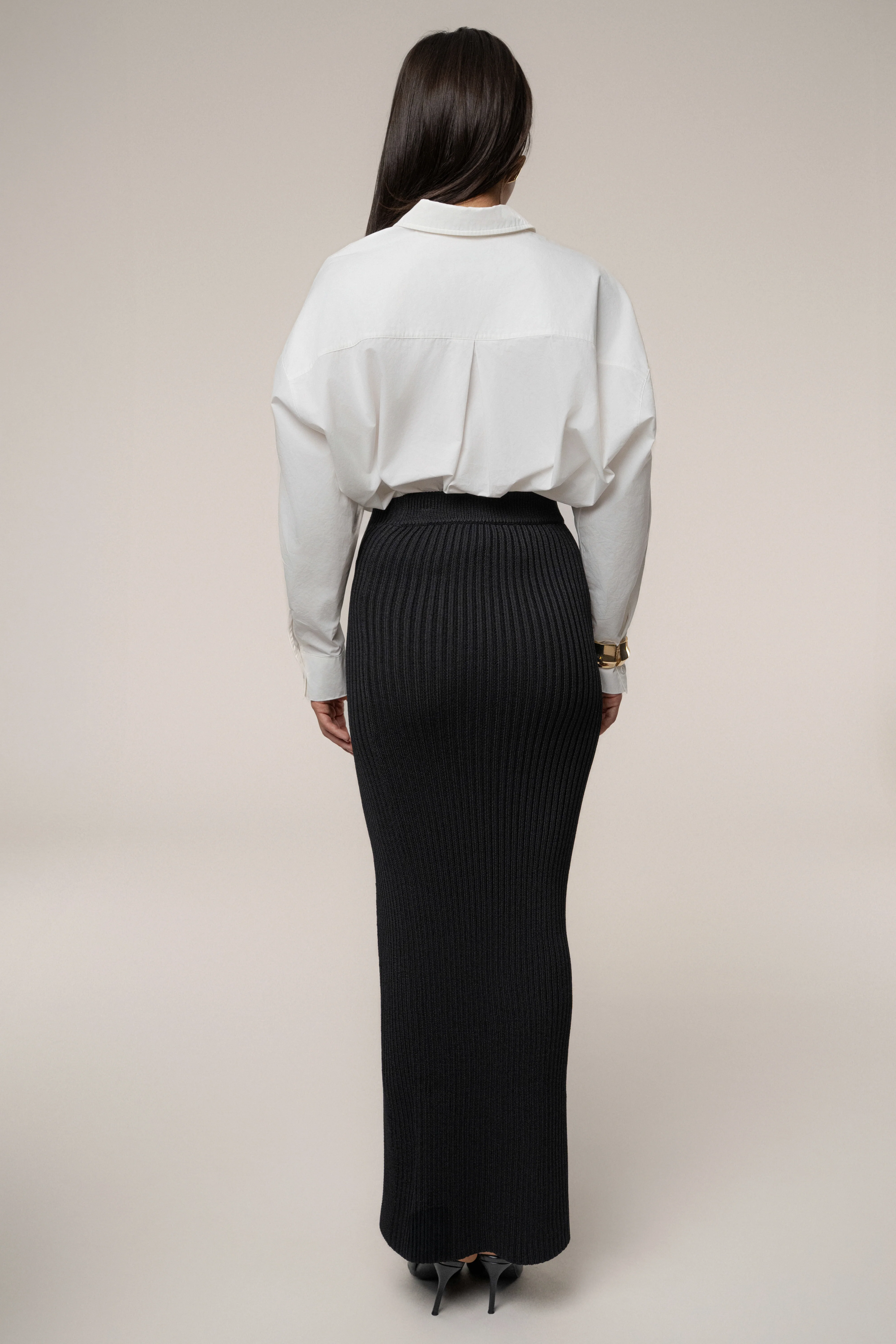Black Hamptons Ribbed Slit Skirt