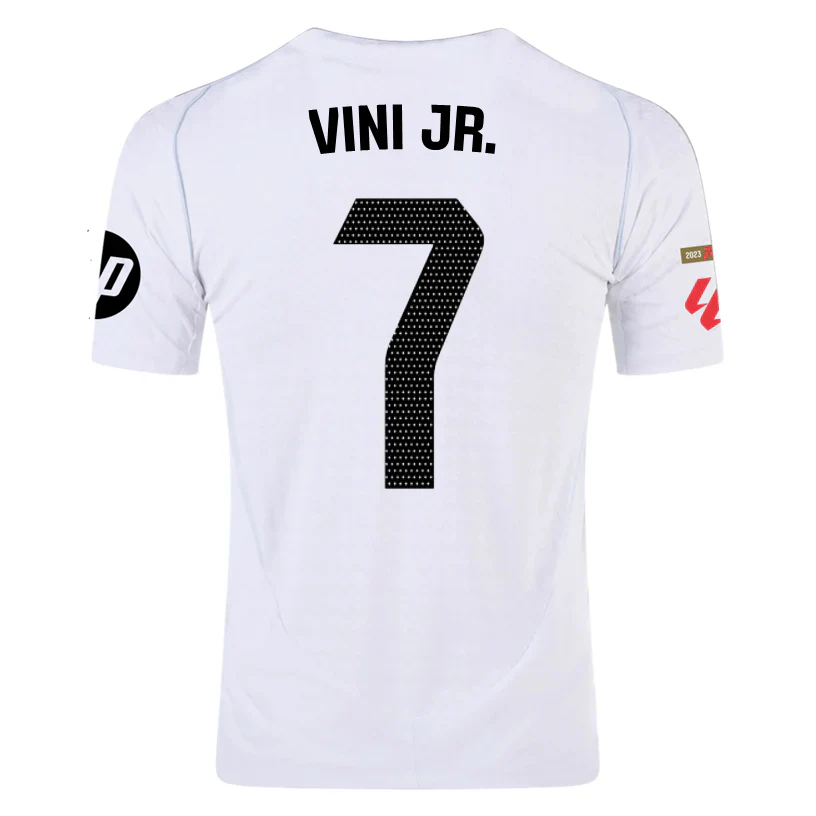 Vini Jr. Real Madrid Authentic Home Jersey w/ La Liga Patches 24/25 (White/Black)