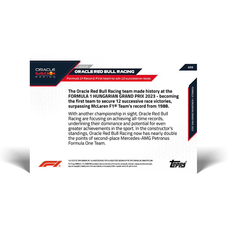 Topps UK - Formula 1 Record: First team to win 12 successive races - F1 TOPPS NOW® Card #33