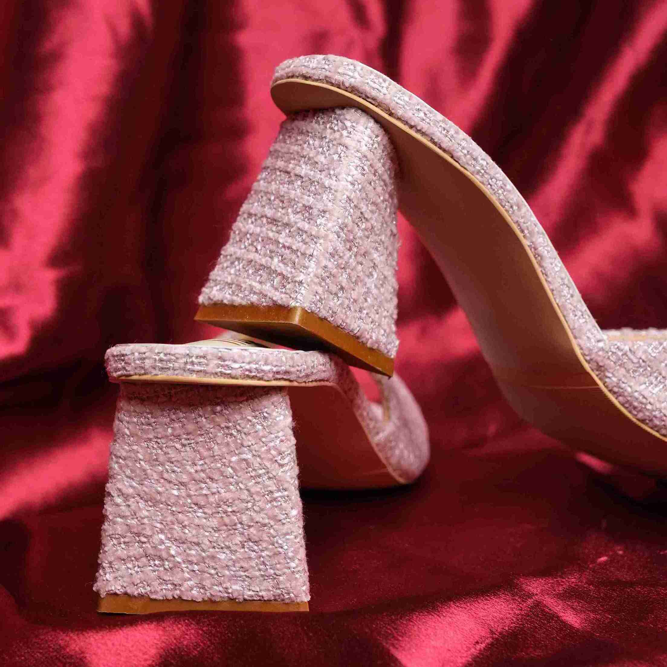 Beige Open Toe Block Heels