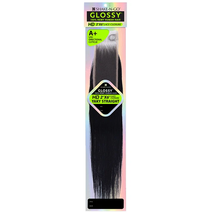 Shake N Go Glossy A+ 100% Remy Human Hair 2X6 HD Lace Closure - YAKY STRAIGHT 10/12