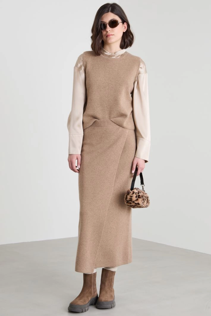 Straight wool and cashmere skirt - BEIGE