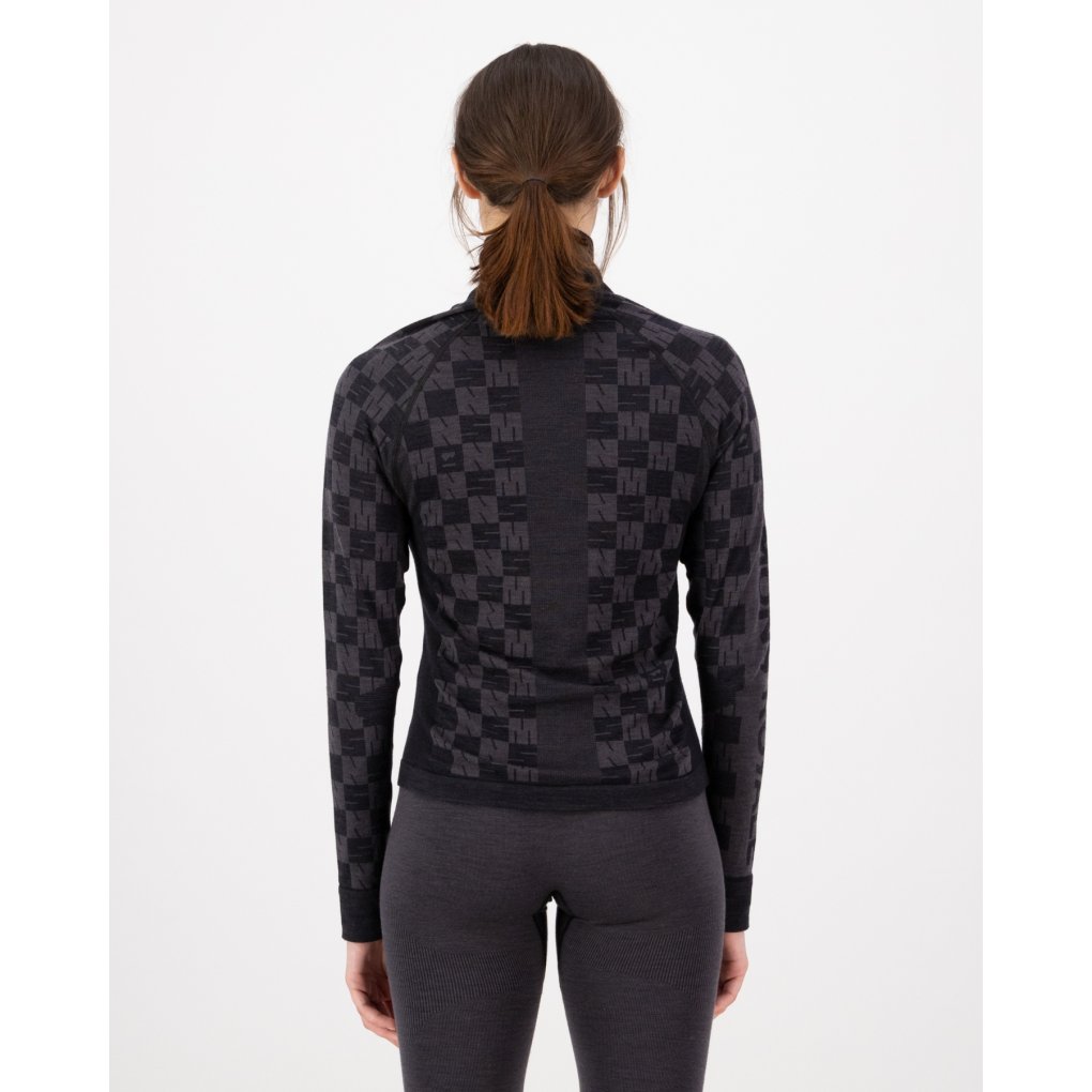Mons Royale Ascender Merino Seamless Mock Neck Long Sleeve Women - forged iron / black