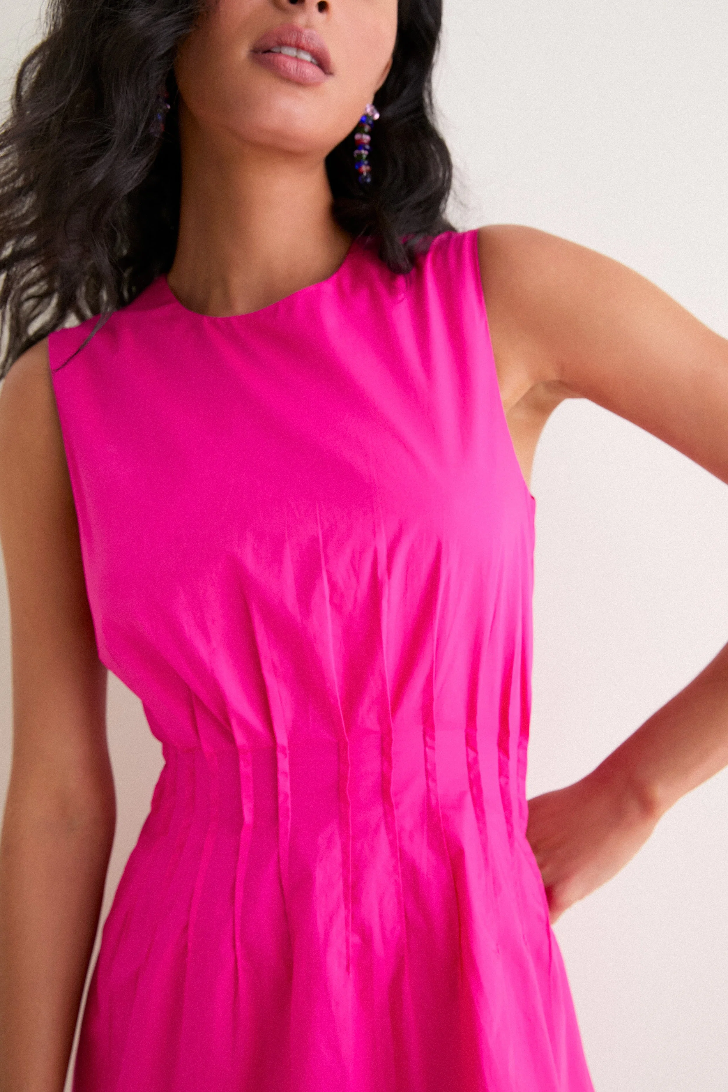 Hot Pink Pintuck Elle Mini Dress