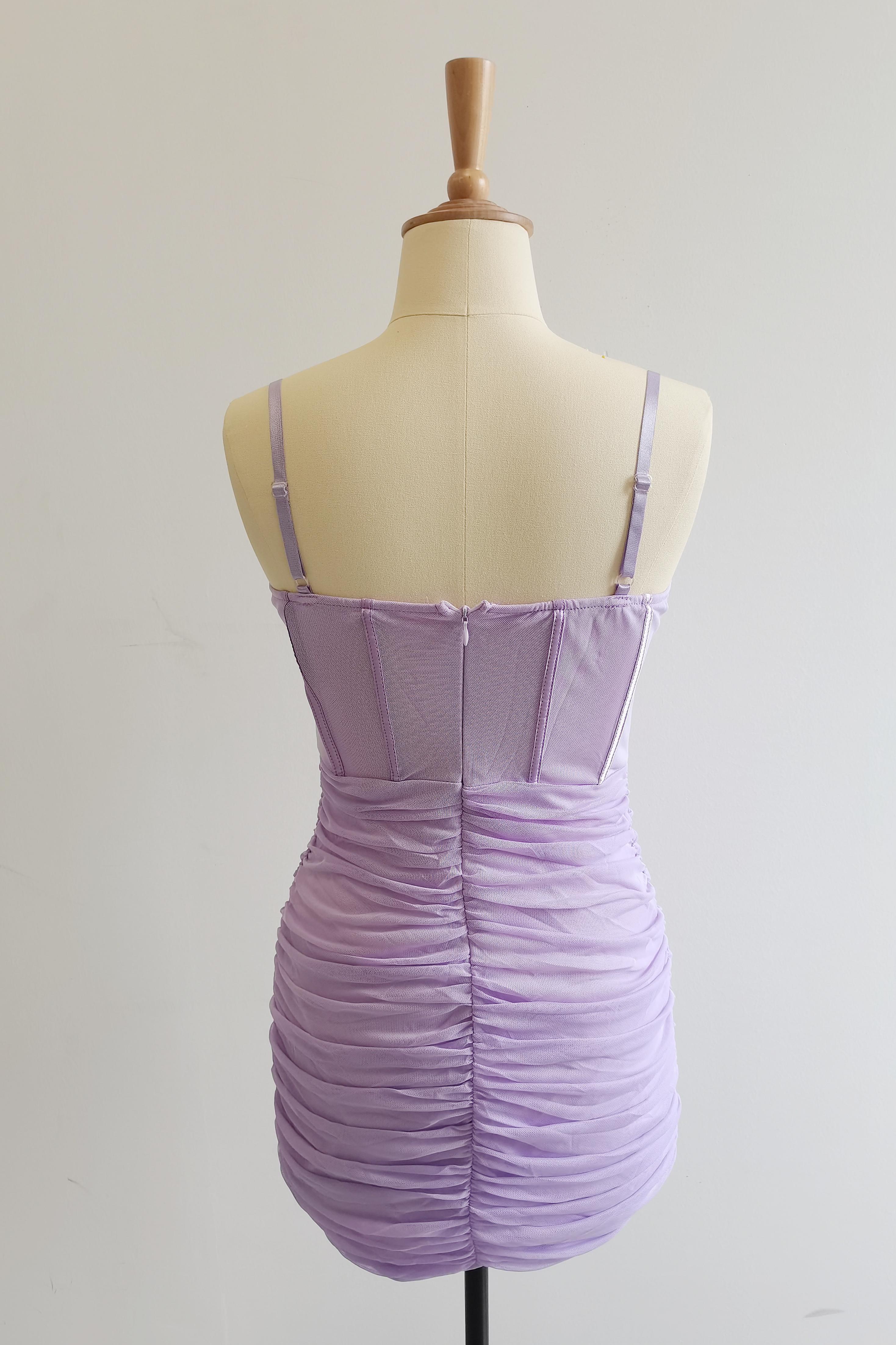 Straps Lilac Corset Ruched Tight Mini Dress