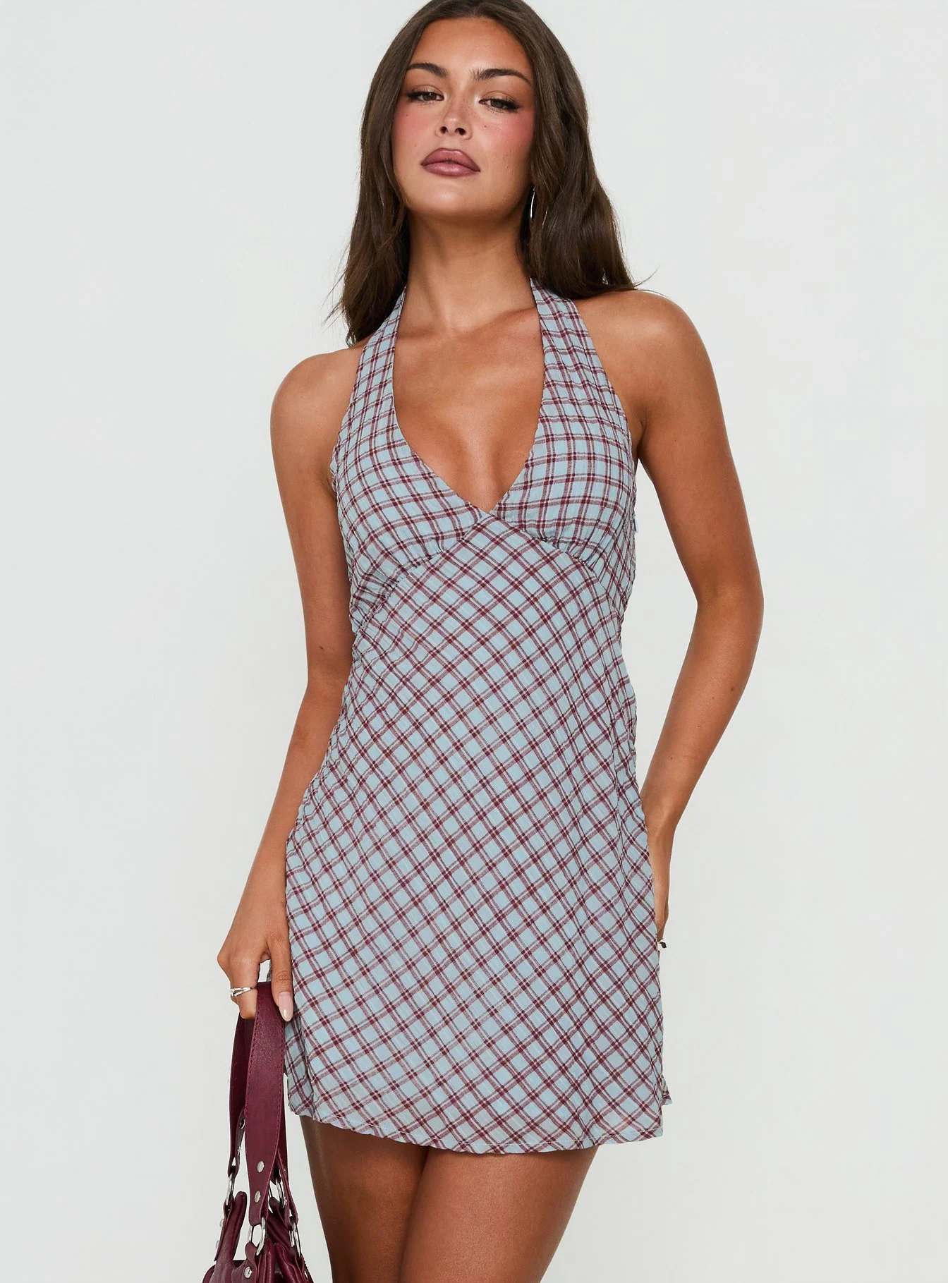 Nellie Halter Mini Dress Blue Check