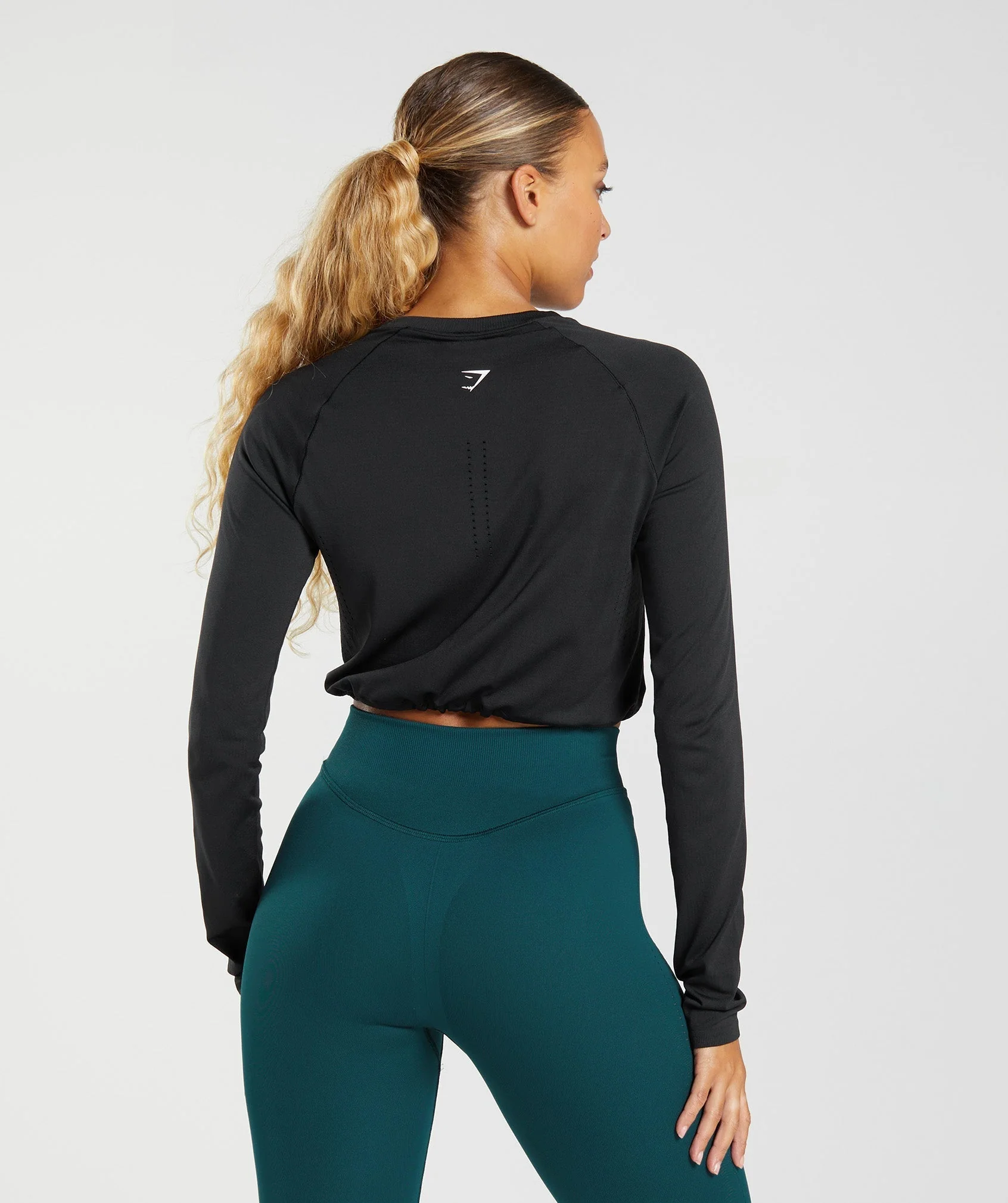 Sweat Seamless Long Sleeve Crop Top Black