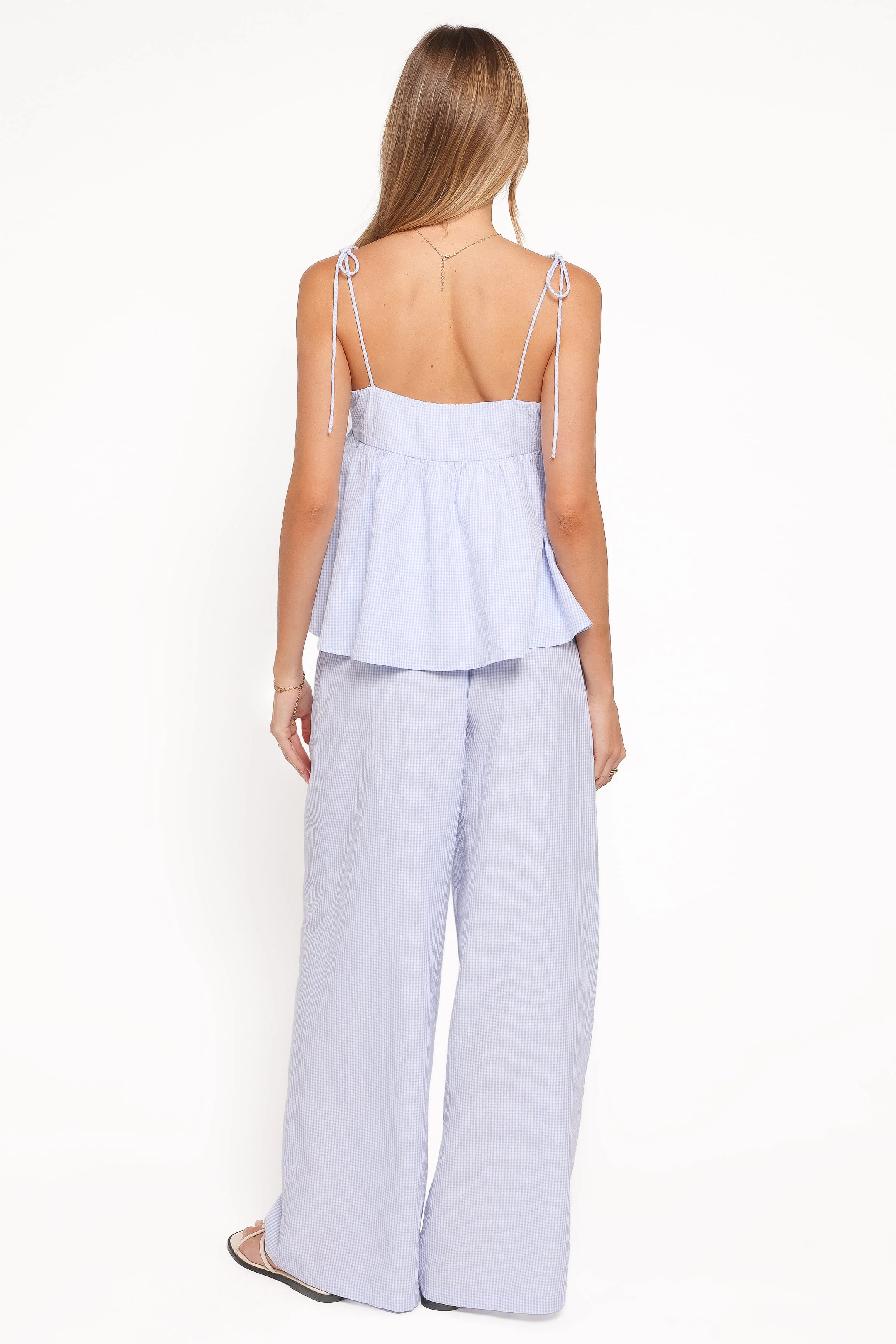 Elowen Wide Leg Pants - Blue Gingham