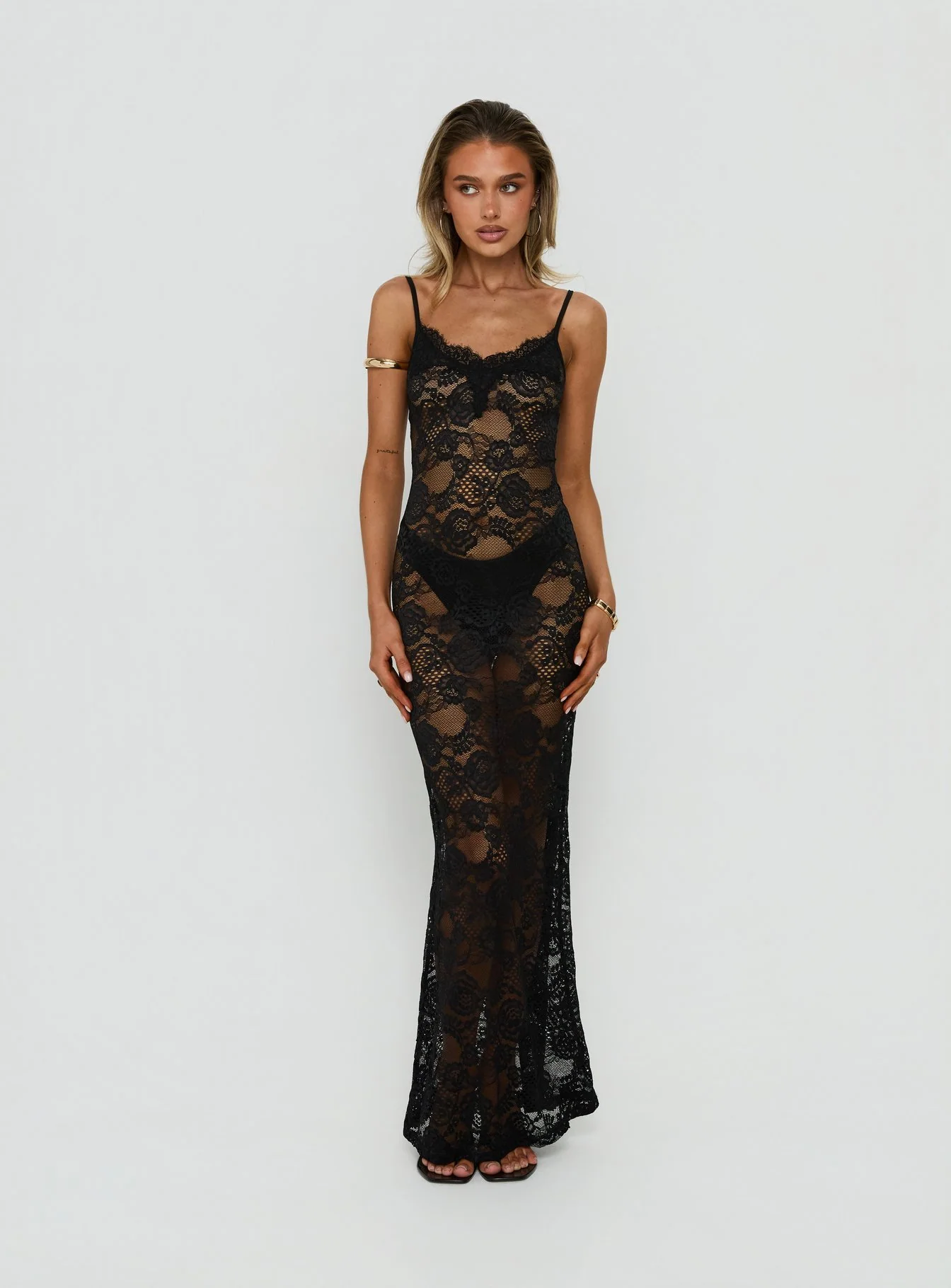 Rorah Sheer Lace Maxi Dress Black