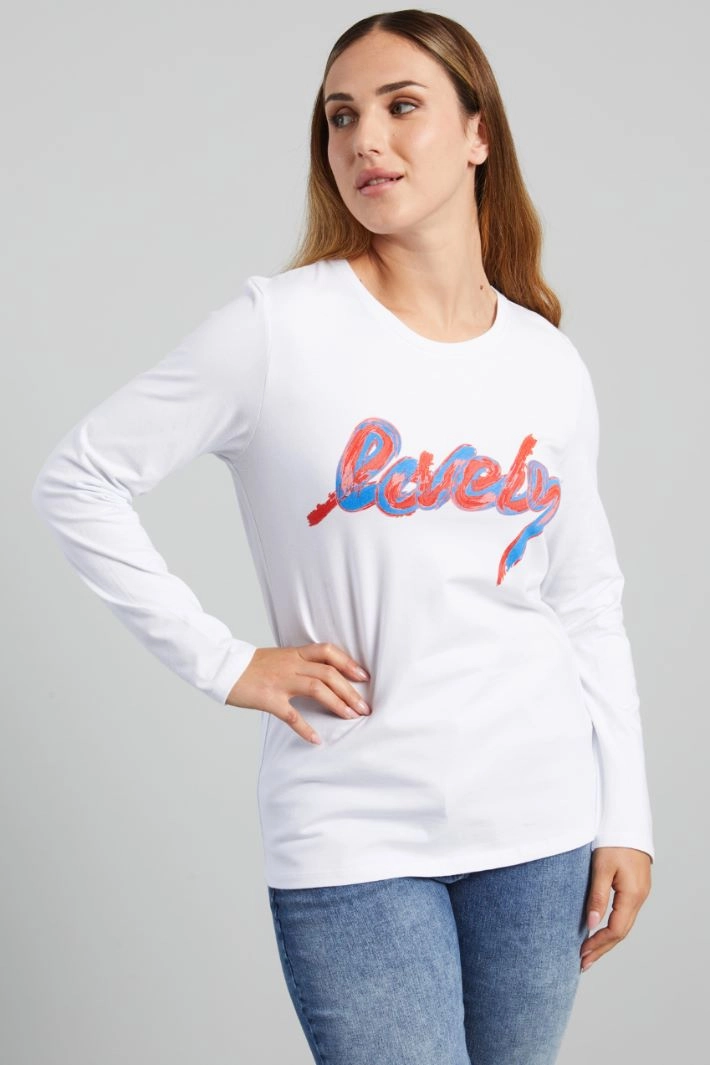 Stretch cotton T-shirt - WHITE CORAL LIGHT BLUE