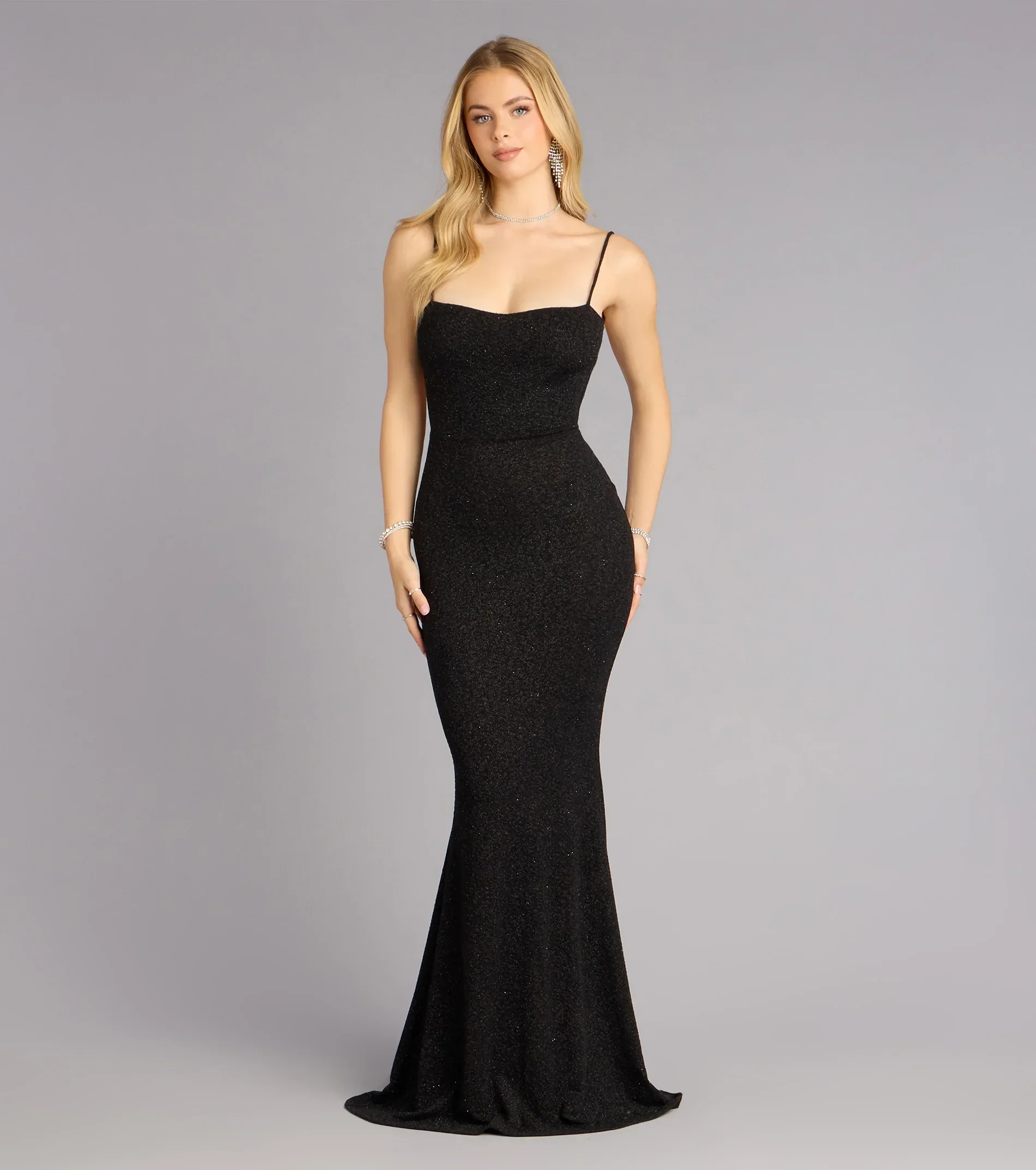 Gwendolyn Glitter Knit Bow-Back Mermaid Dress