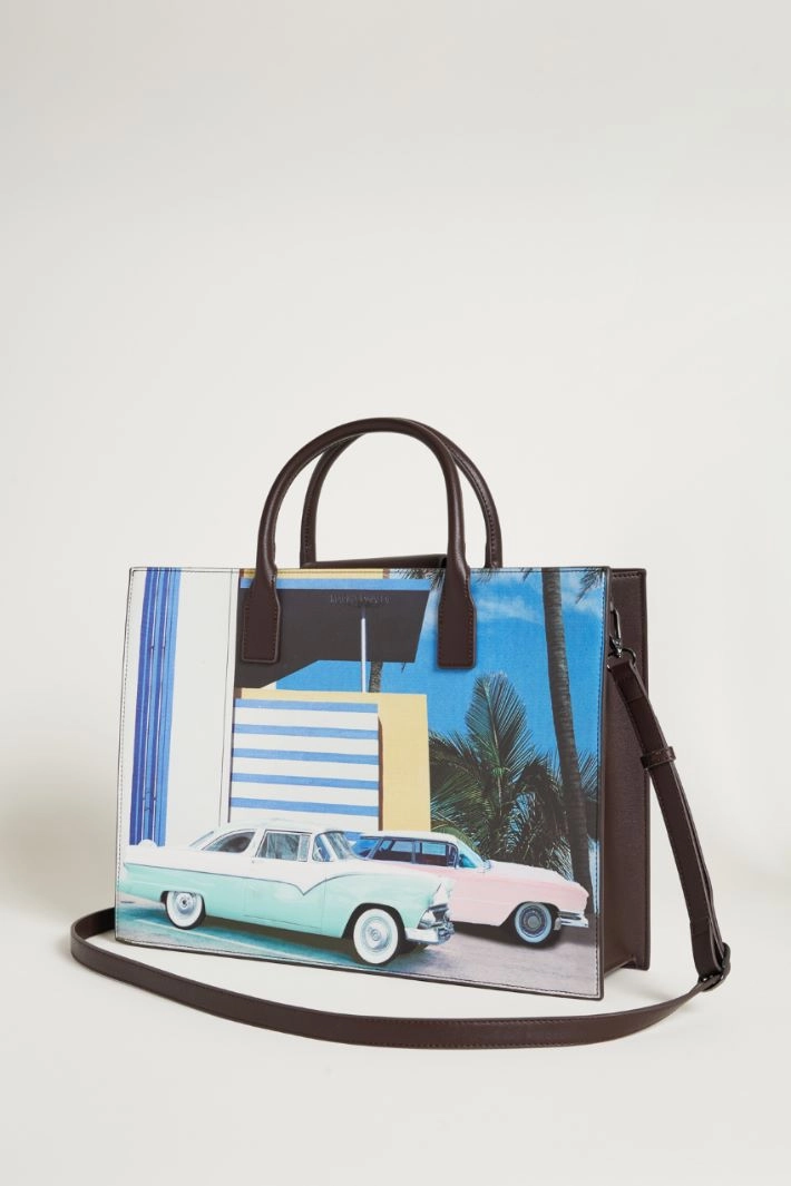 Coated fabric tote bag - LIGHT BLUE BLACK PINK