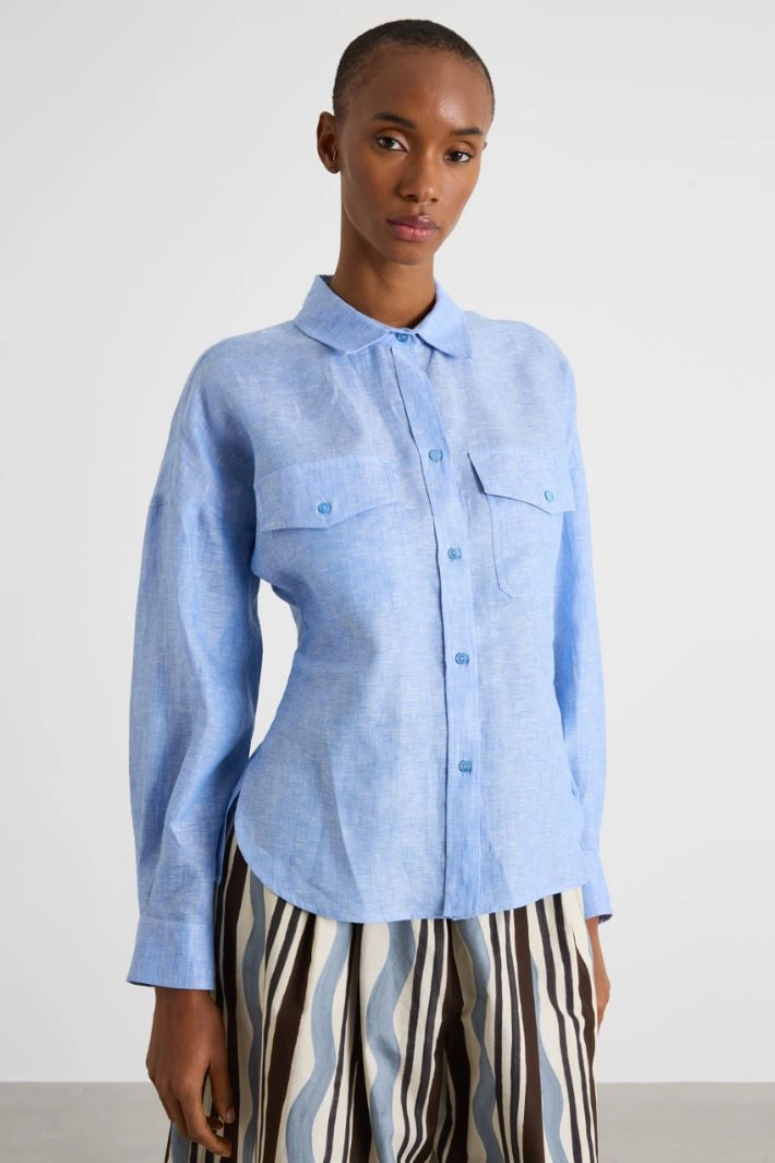 Linen utility shirt - LIGHT BLUE