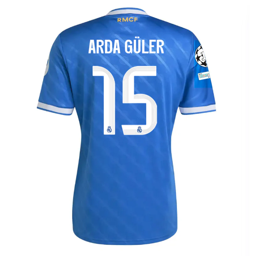 Arda Guler Men's Real Madrid Third Jersey 25/26 w/ Champions League Patches (Blue/White)