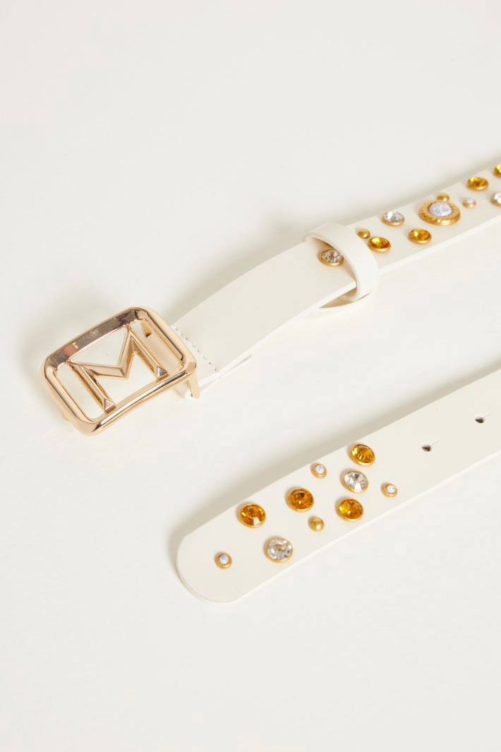Embellished coated fabric belt - WHITE