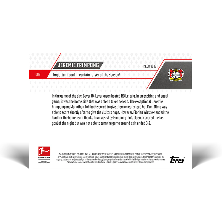 Topps UK - Important goal in curtain raiser of the season! - Bundesliga TOPPS NOW® Card #9
