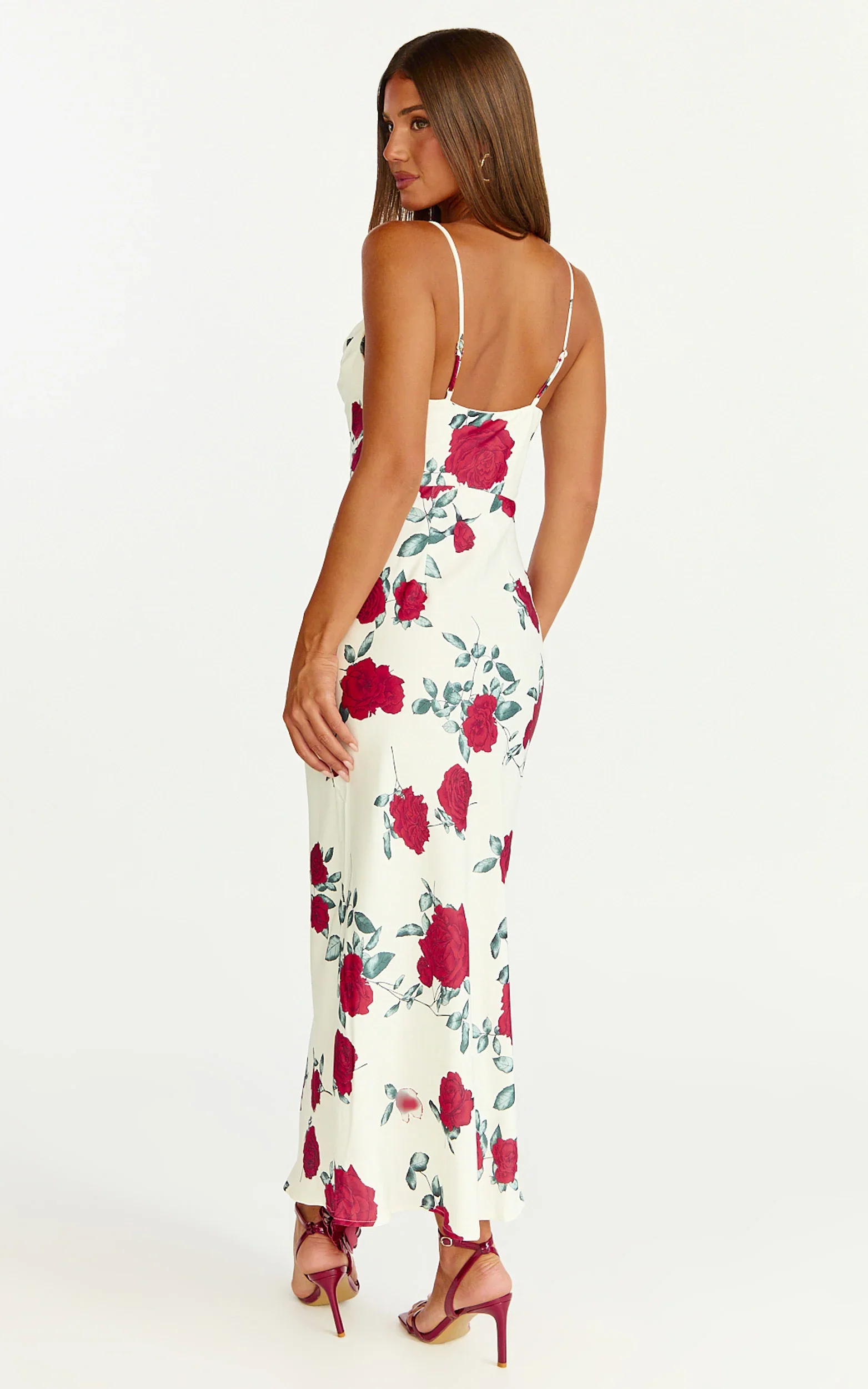 Dahlia Midi Dress - Cowl Neck A Line Dress in Scarlet Rose Print