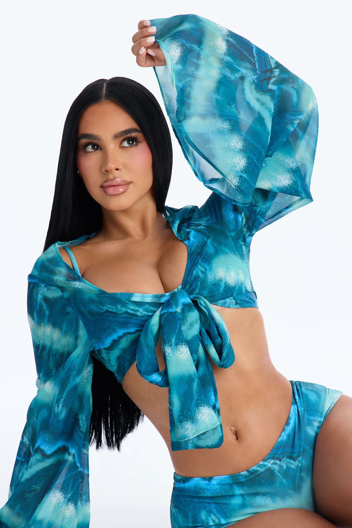 Lola 3 Piece Boyshort Bikini And Coverup - Blue/combo