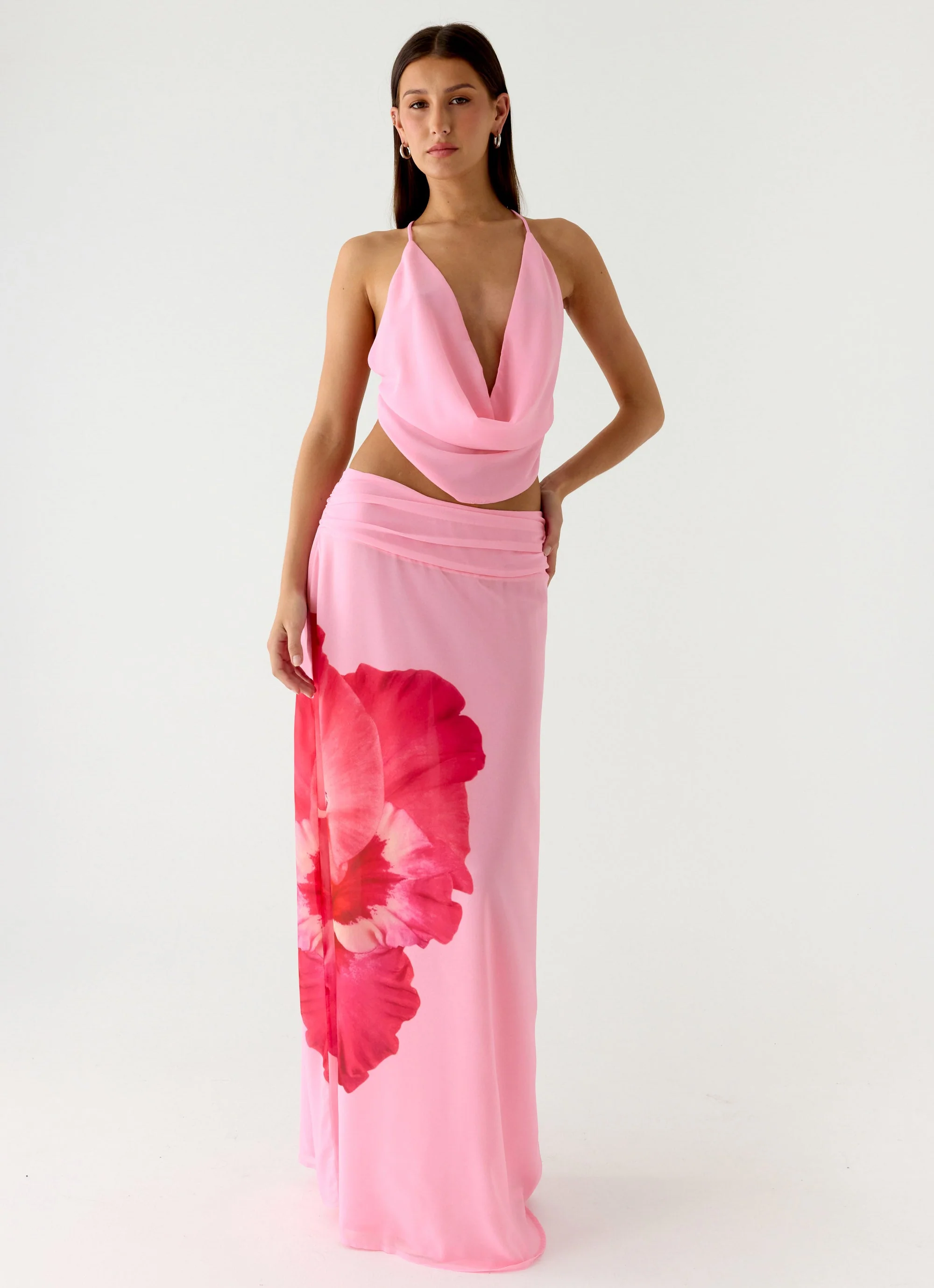 Sweet Charm Cowl Neck Top - Baby Pink