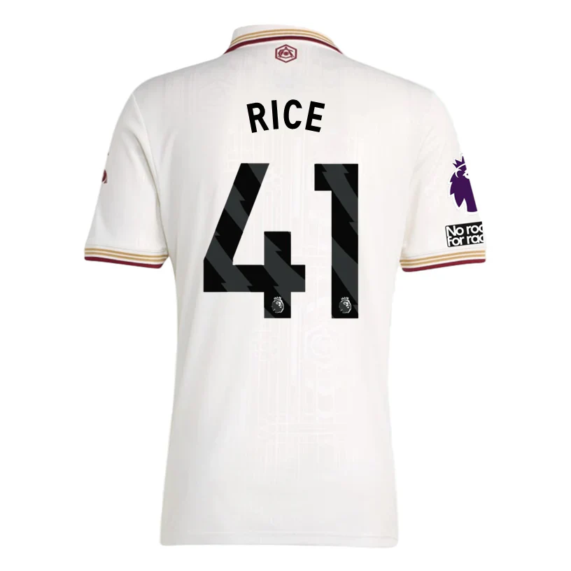 Rice Men's Arsenal FC Third Jersey 25/26 w/ NRFR + EPL Patches (White/Burgundy)
