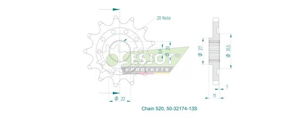 Esjot gearbox output pinion 13 teethRef: Esjo00107A / 12122402