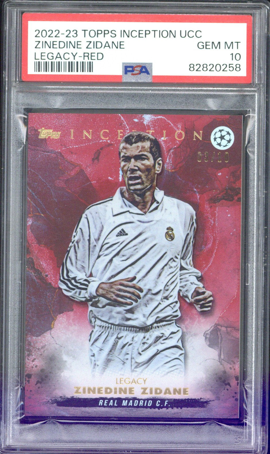 2022-23 Topps Inception UCL Zinedine Zidane Legacy Red /10 PSA 10