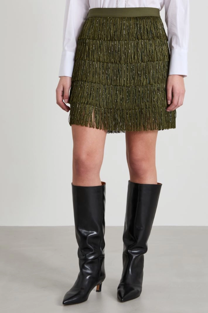 Fringed mini skirt - KHAKI GREEN