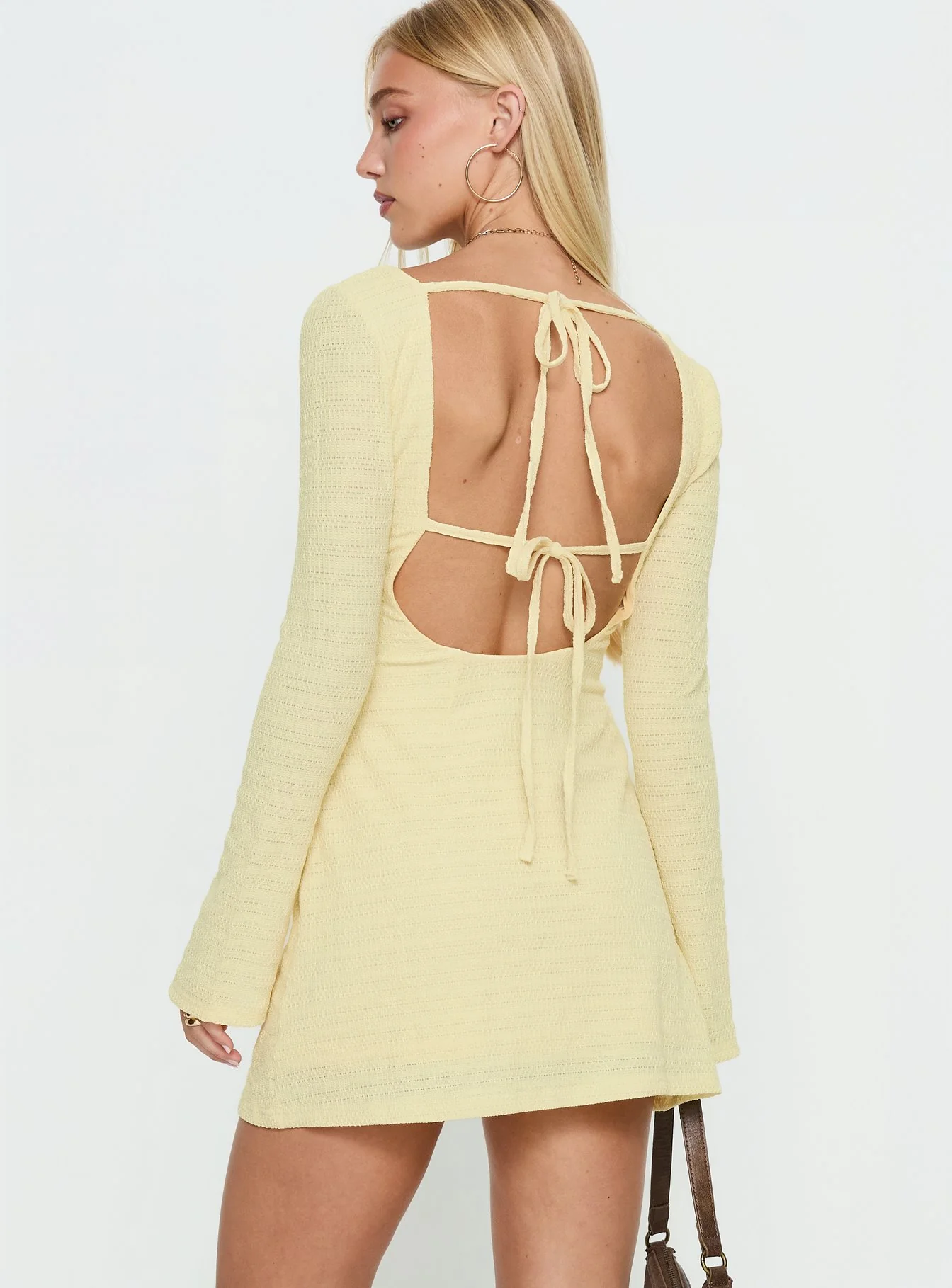 Milley Long Sleeve Textured Mini Dress Lemon