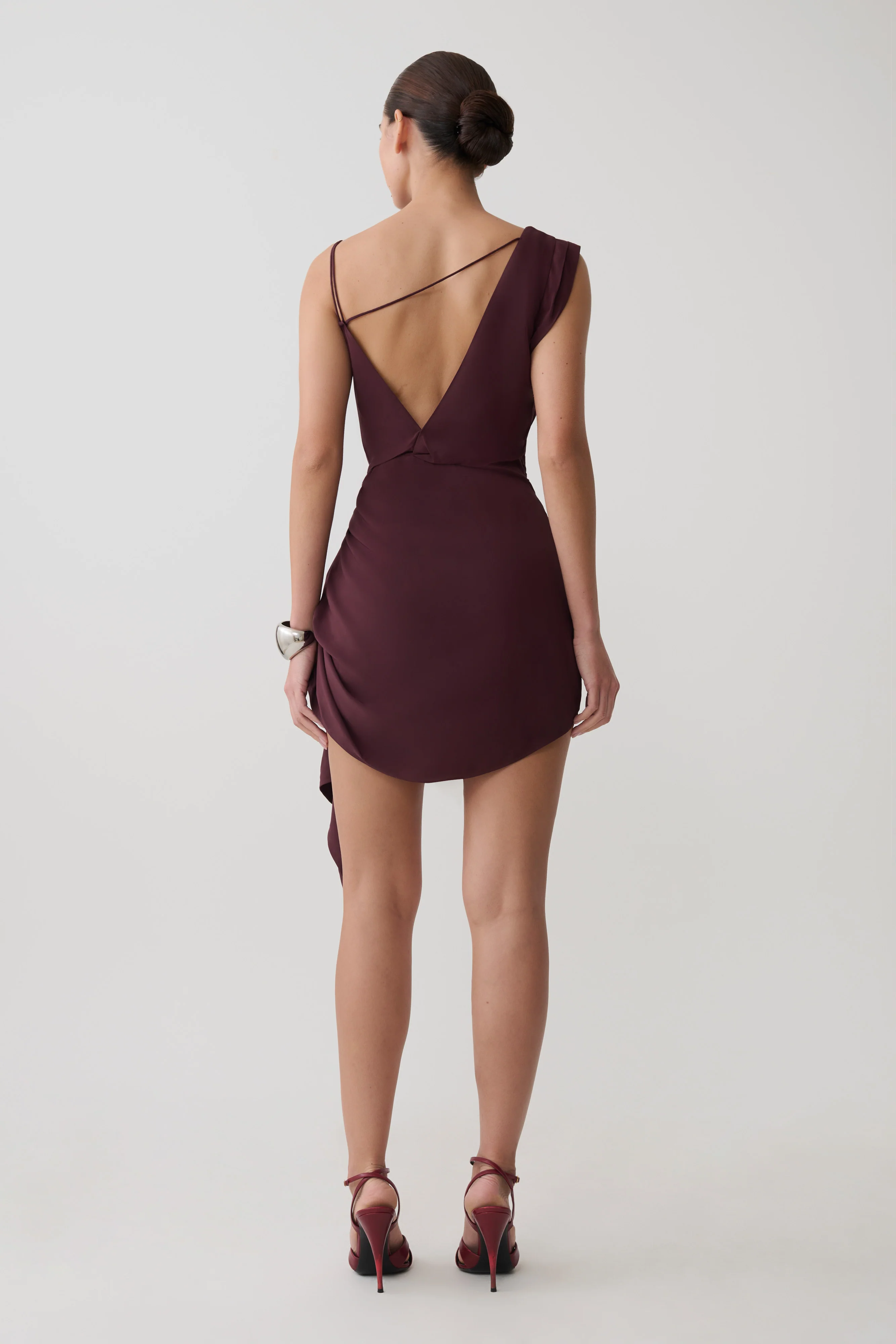 Lucile Cowl Drape Satin Mini Dress - Plum