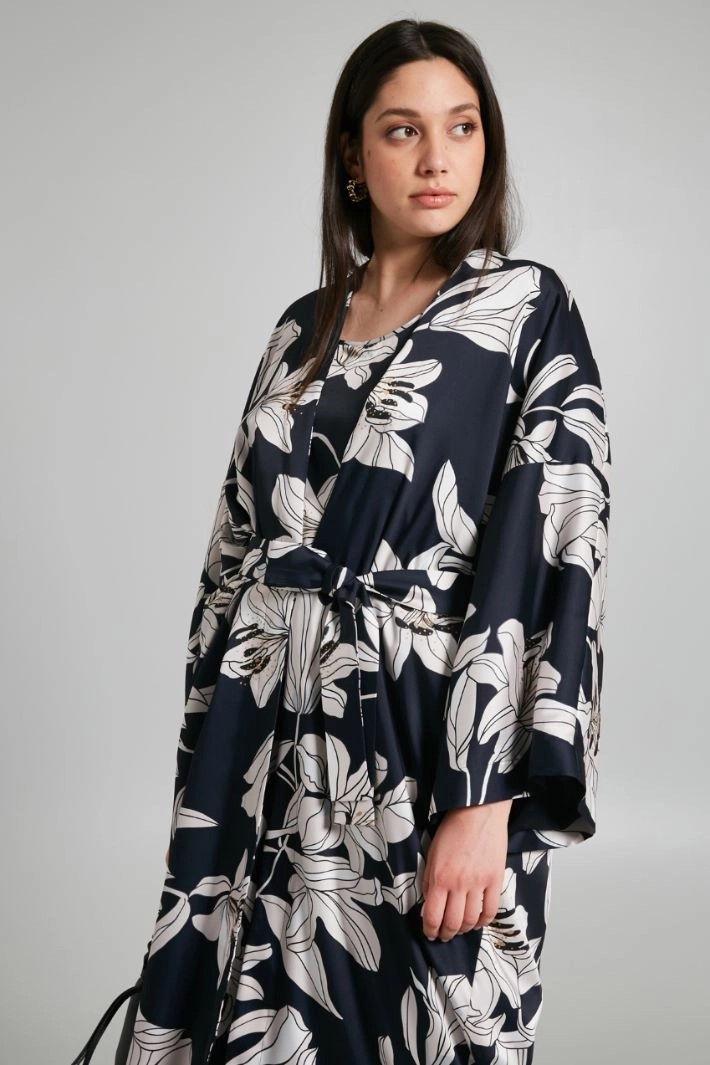 Printed twill overcoat - NIGHT BLUE IVORY