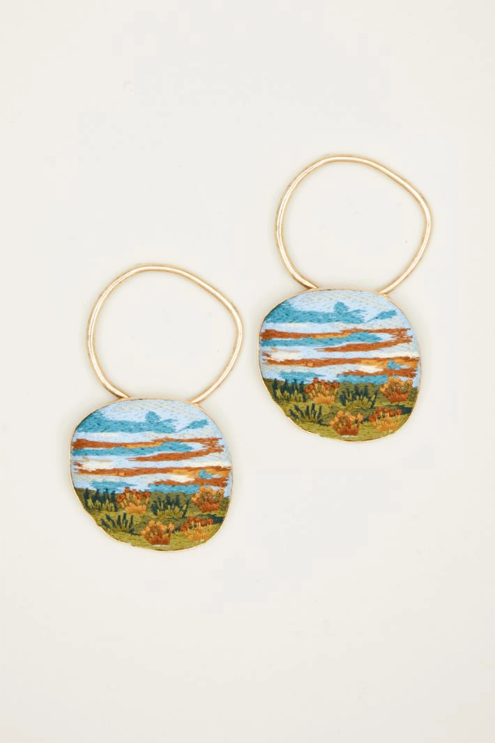 Earrings with embroidered element - GOLD LIGHT BLUE GREEN