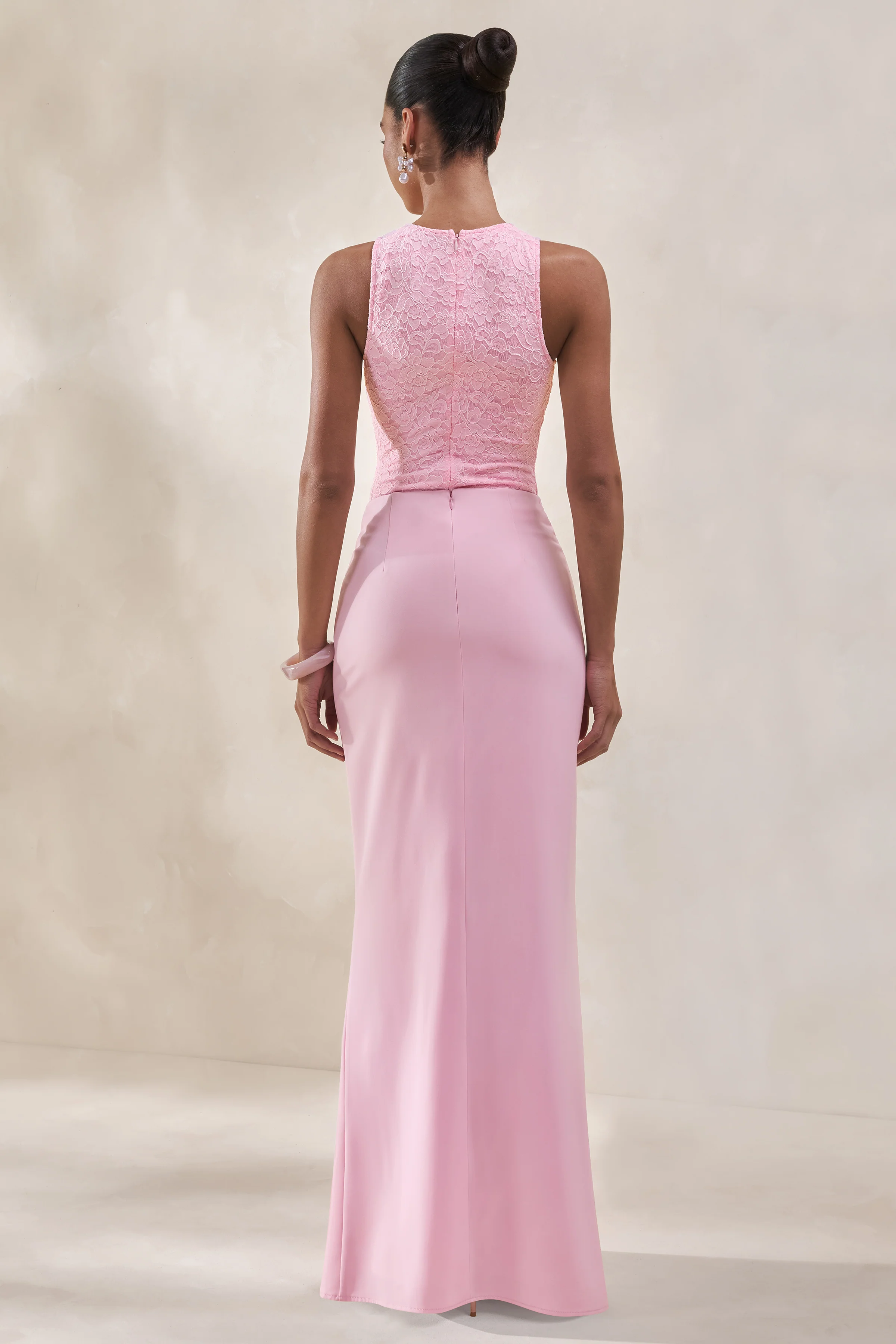 Setaria | Pink Satin Maxi-Skirt With Gathered-Detailing And Sash