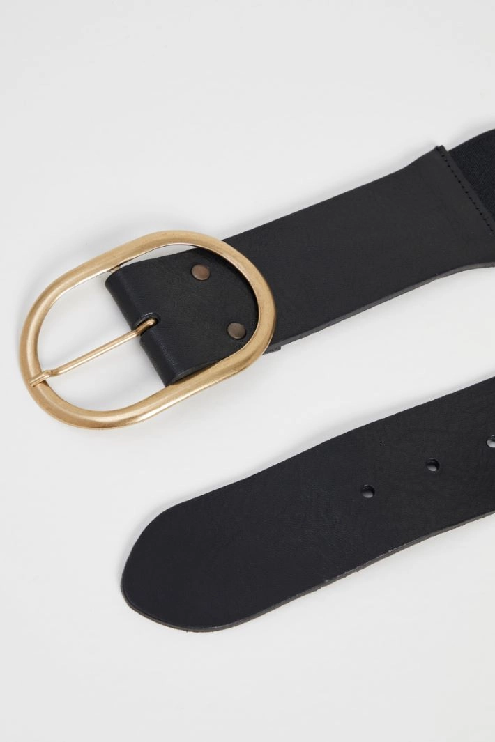 Leather belt with elastic - BLACK