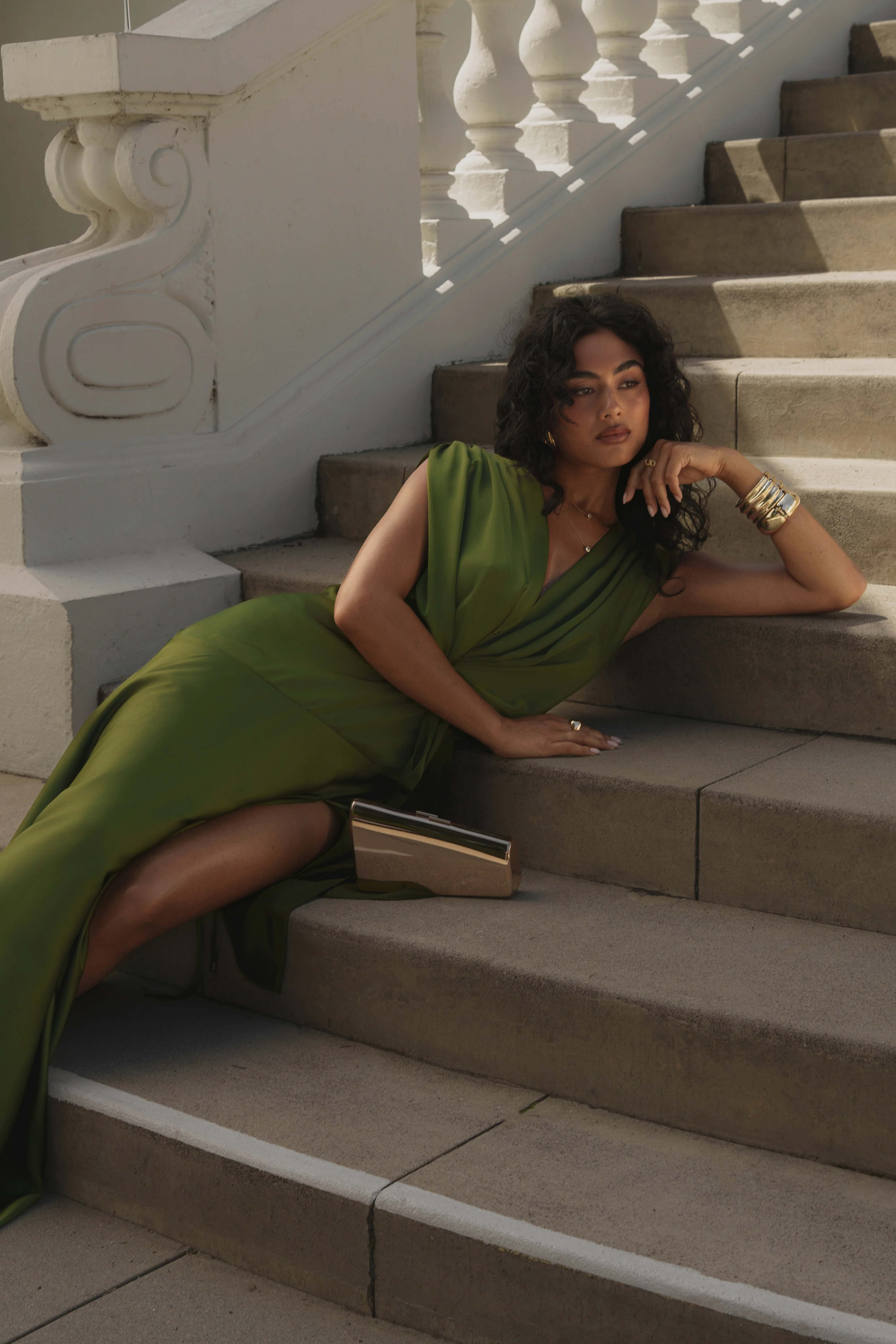 Olive Amalia Satin Maxi Dress