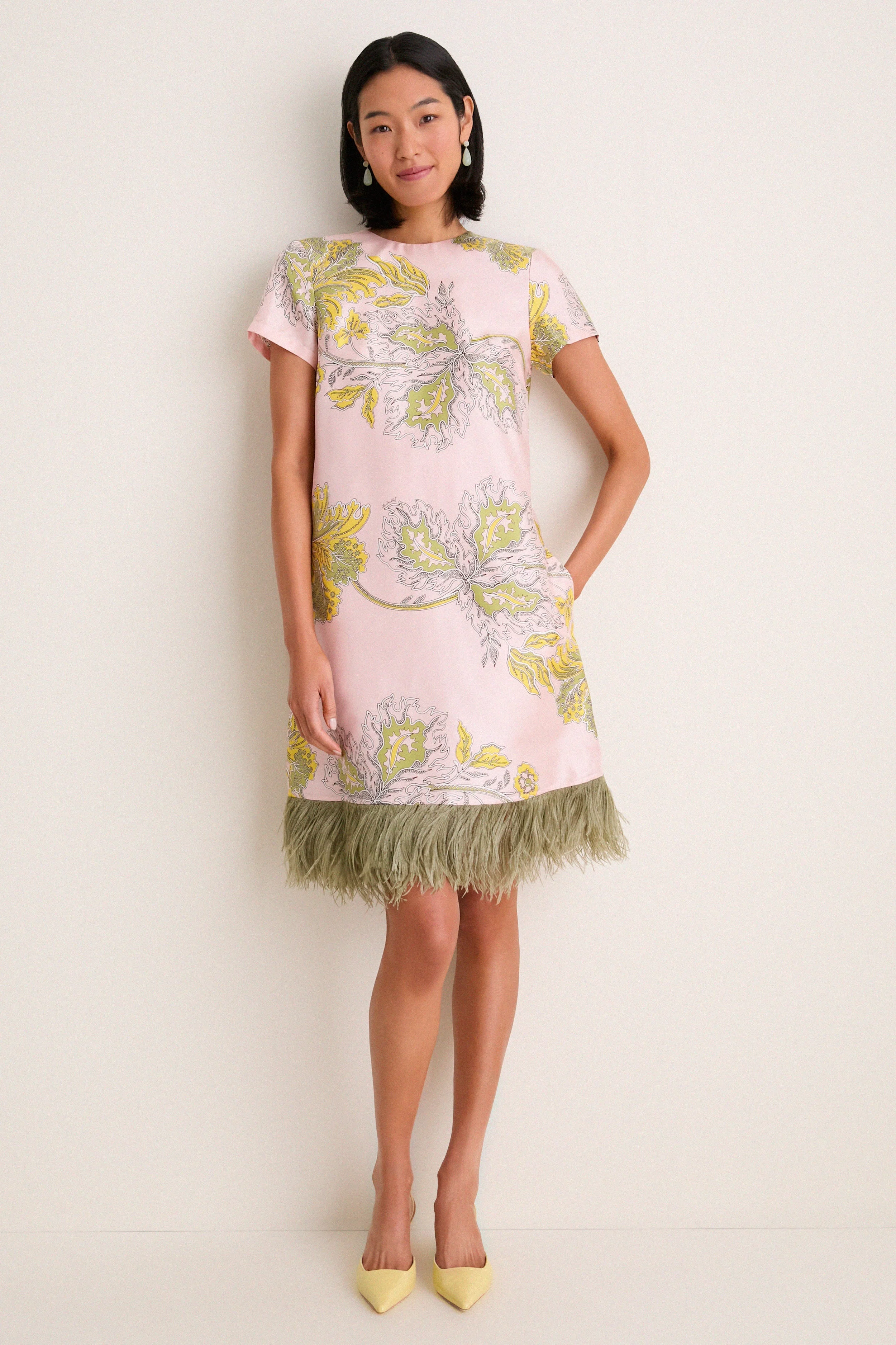 Swathe Mini Swing Dress with Feathers