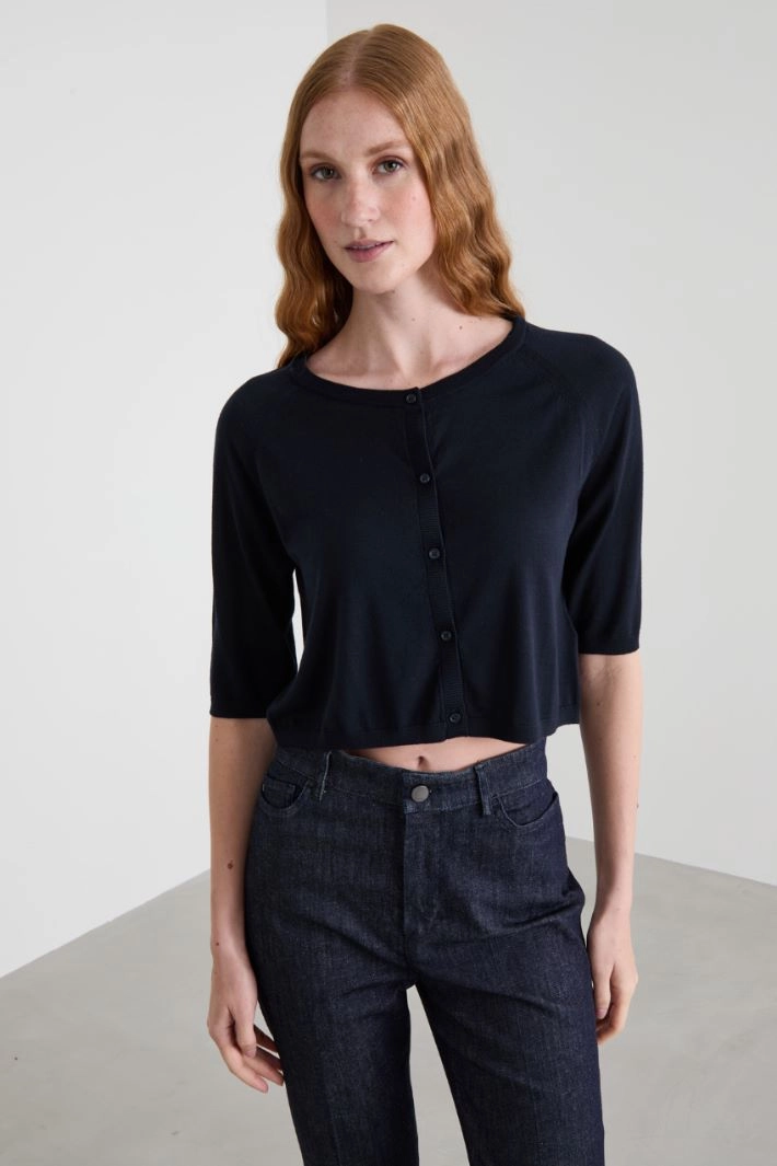 Wool yarn shrug - NIGHT BLUE