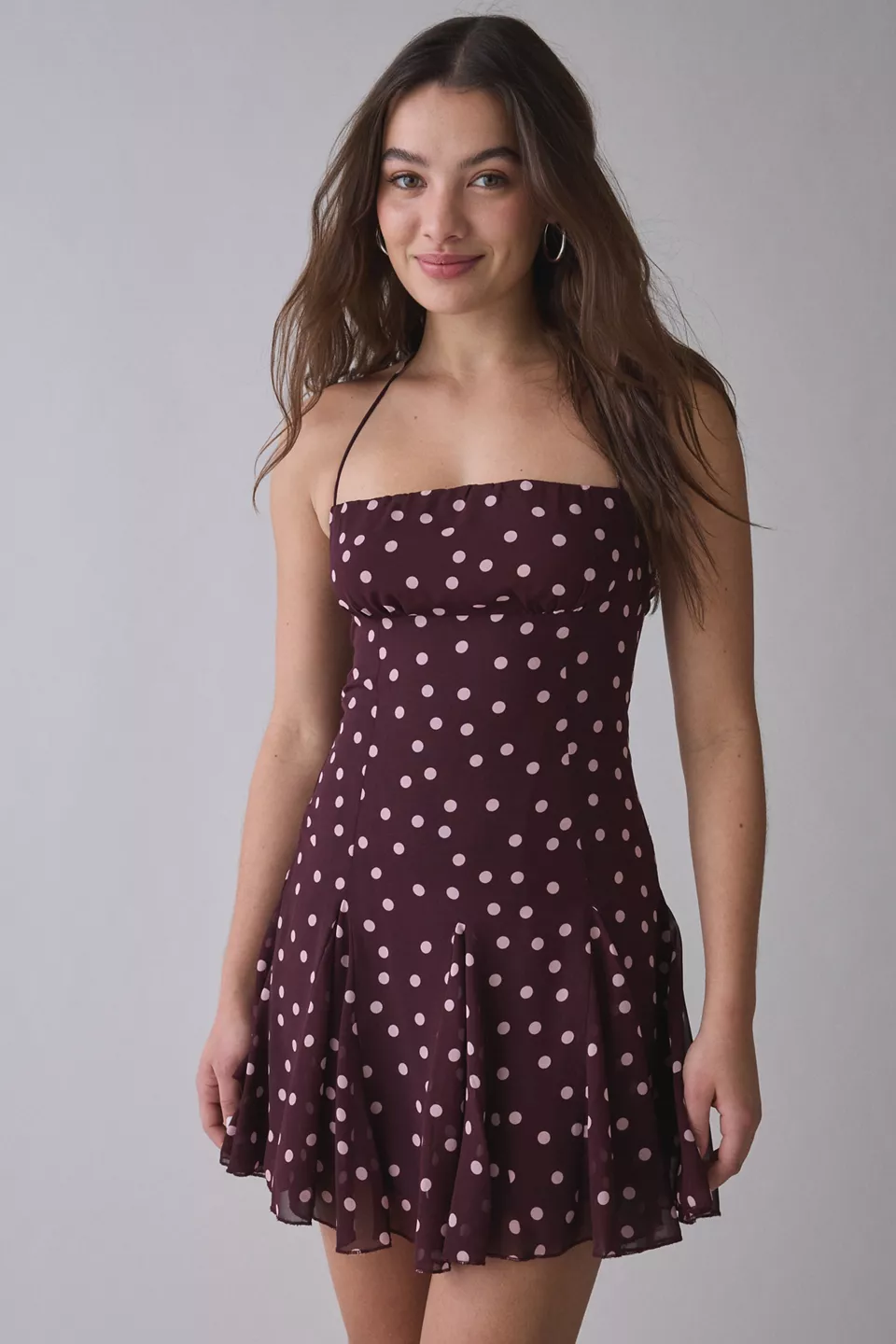 Kiss The Sky Chianti Polka Dot Halter Mini Dress