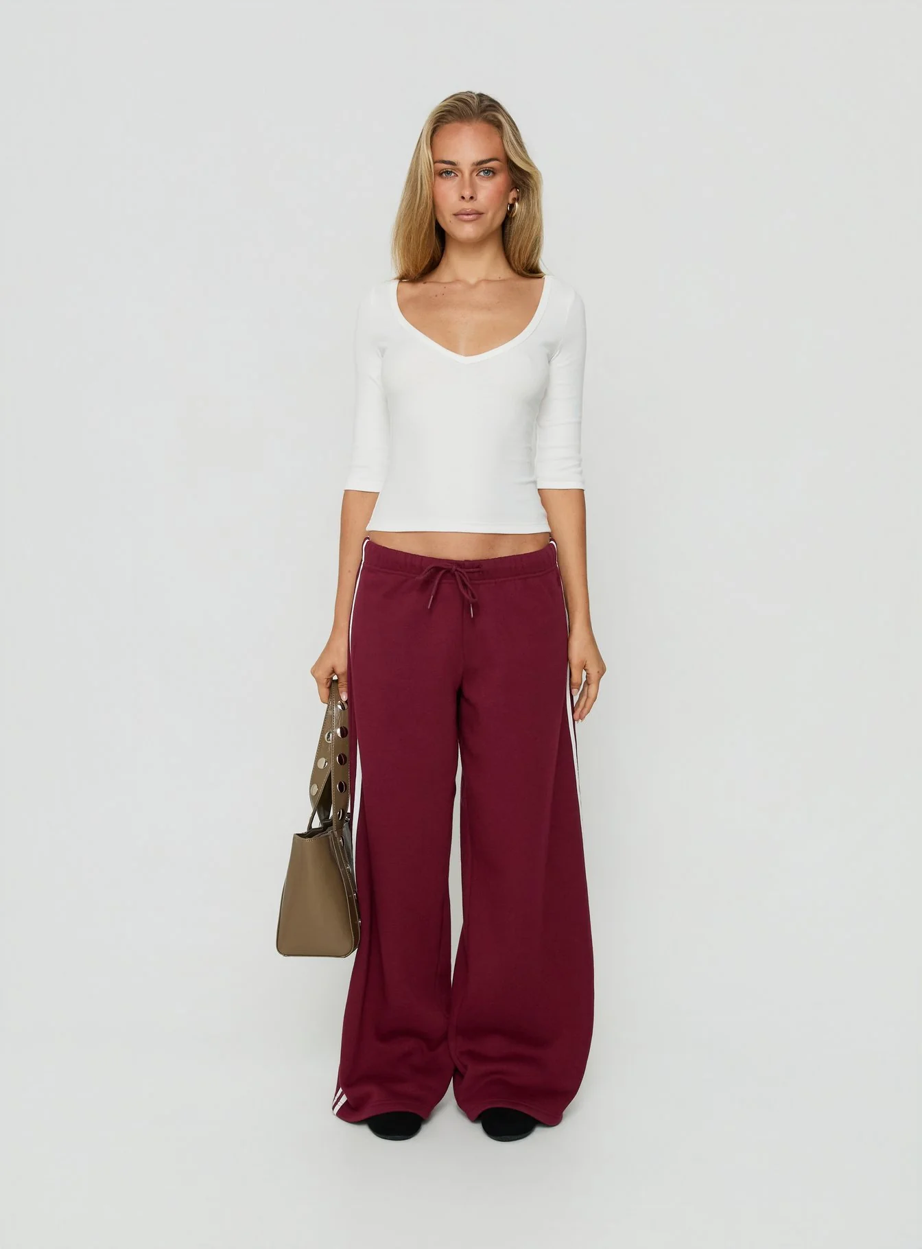 Baseline Rib V Neck 3/4 Sleeve Top White