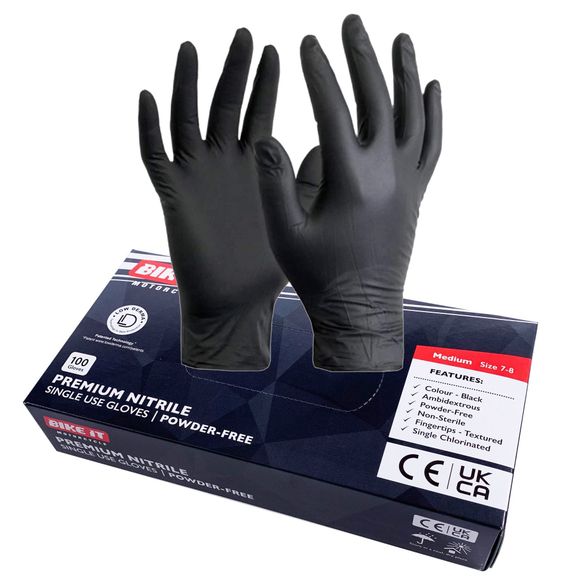 Bike It Disposable Powder-Free Nitrile Workshop Gloves, 3.2 g, Size M, 100-Pack, UniversalRef: Bik0029 / Glvntr001